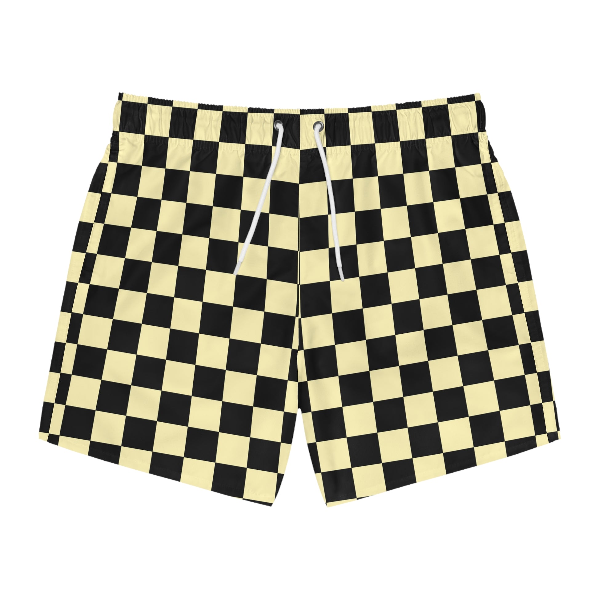 Checkerboard II Black and Yellow Swim Trunks (AOP), Artsulli - Art is Long, Life is Short, All Over Prints, Size, XS, Color, Seam thread color automatically matched to design, , , 28878142373760346059