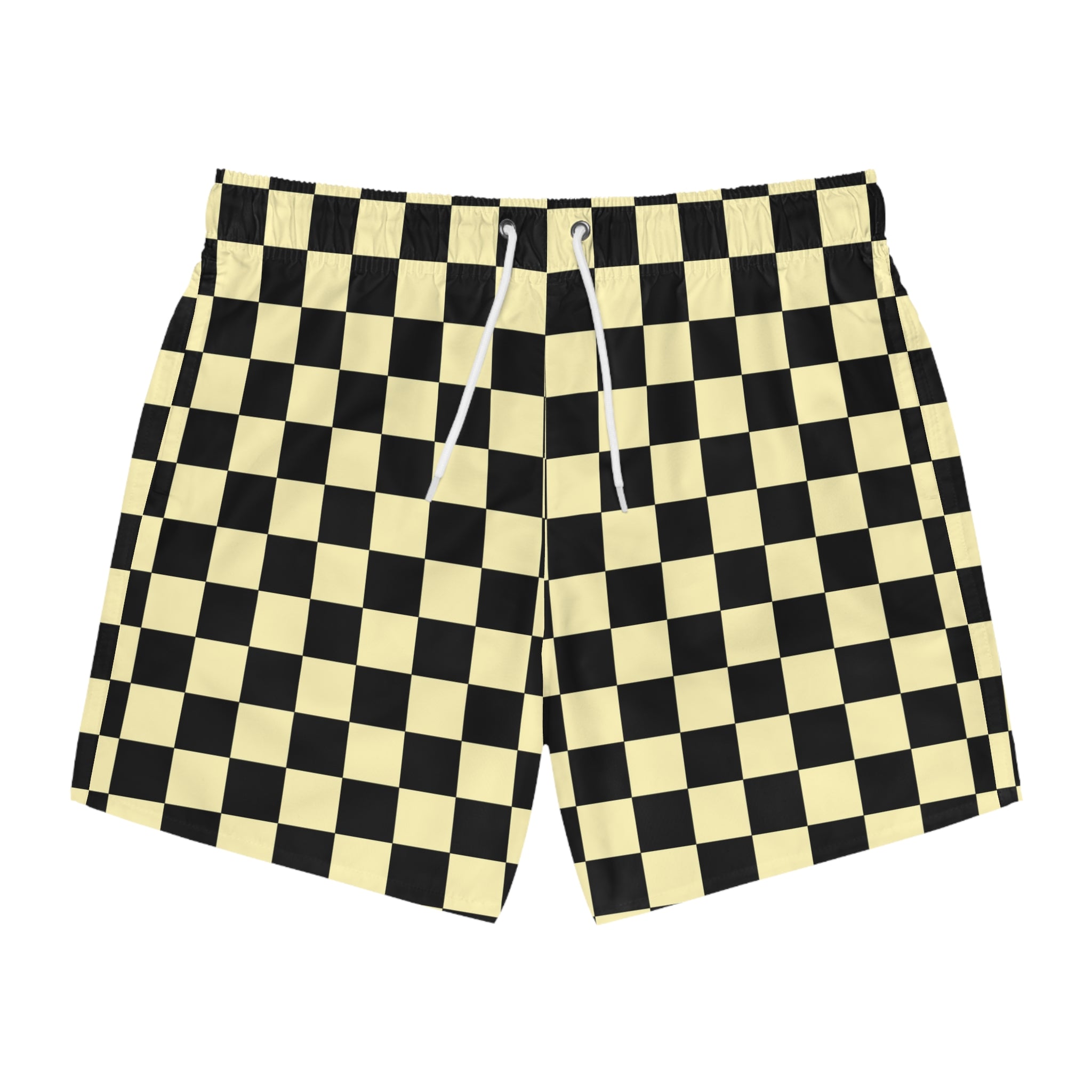Checkerboard II Black and Yellow Swim Trunks (AOP), Artsulli - Art is Long, Life is Short, All Over Prints, Size, XS, Color, Seam thread color automatically matched to design, , , 28878142373760346059