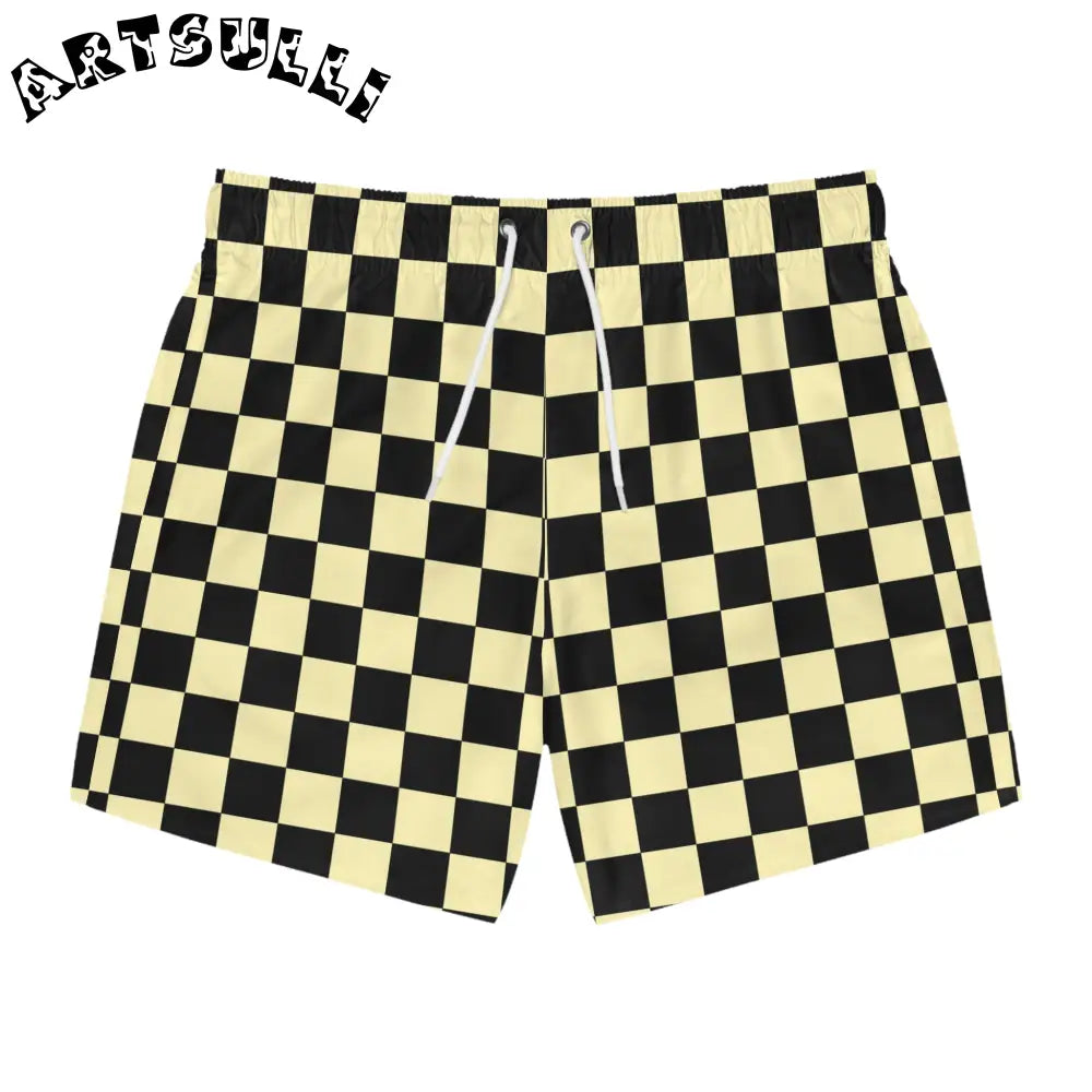 JAKKOUTTHEBXX Checkerboard II Black and Yellow Swim Trunks (AOP)