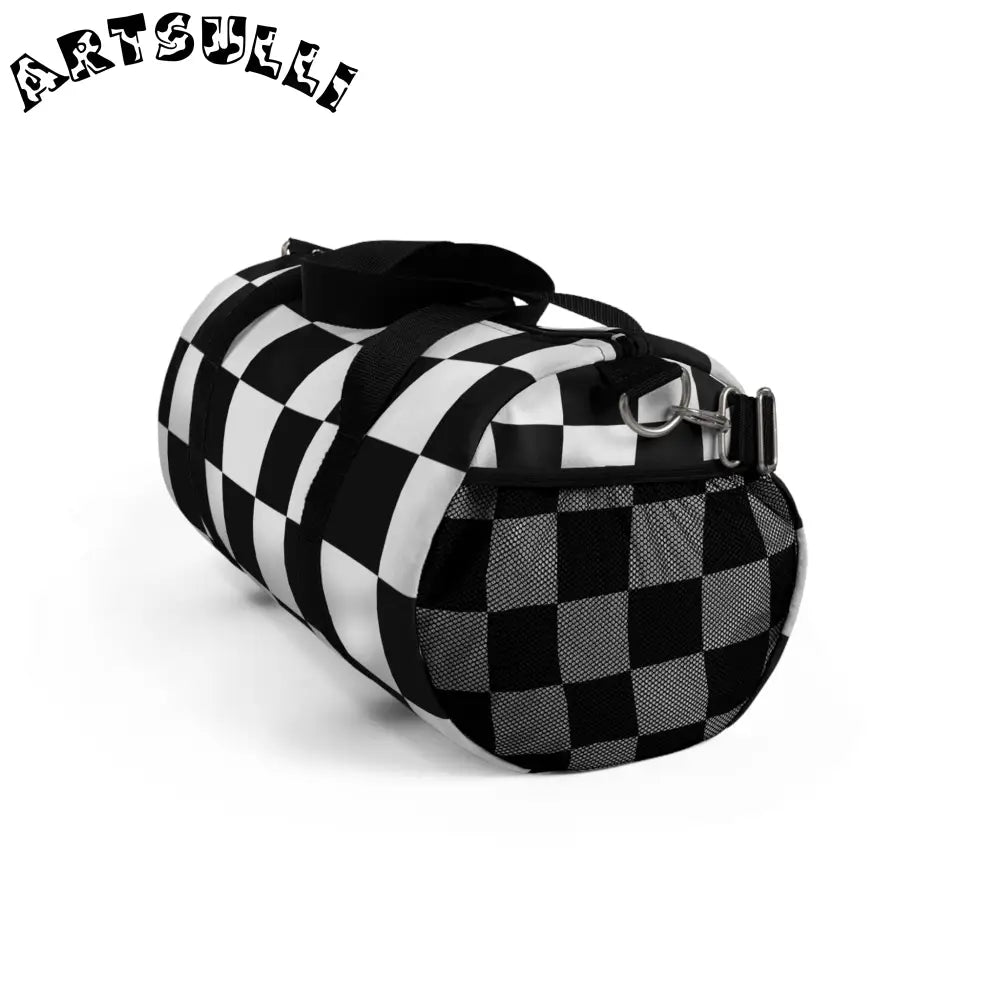 JAKKOUTTHEBXX Checkerboard Black and White Duffel Bag JAKKOUTTHEBXX