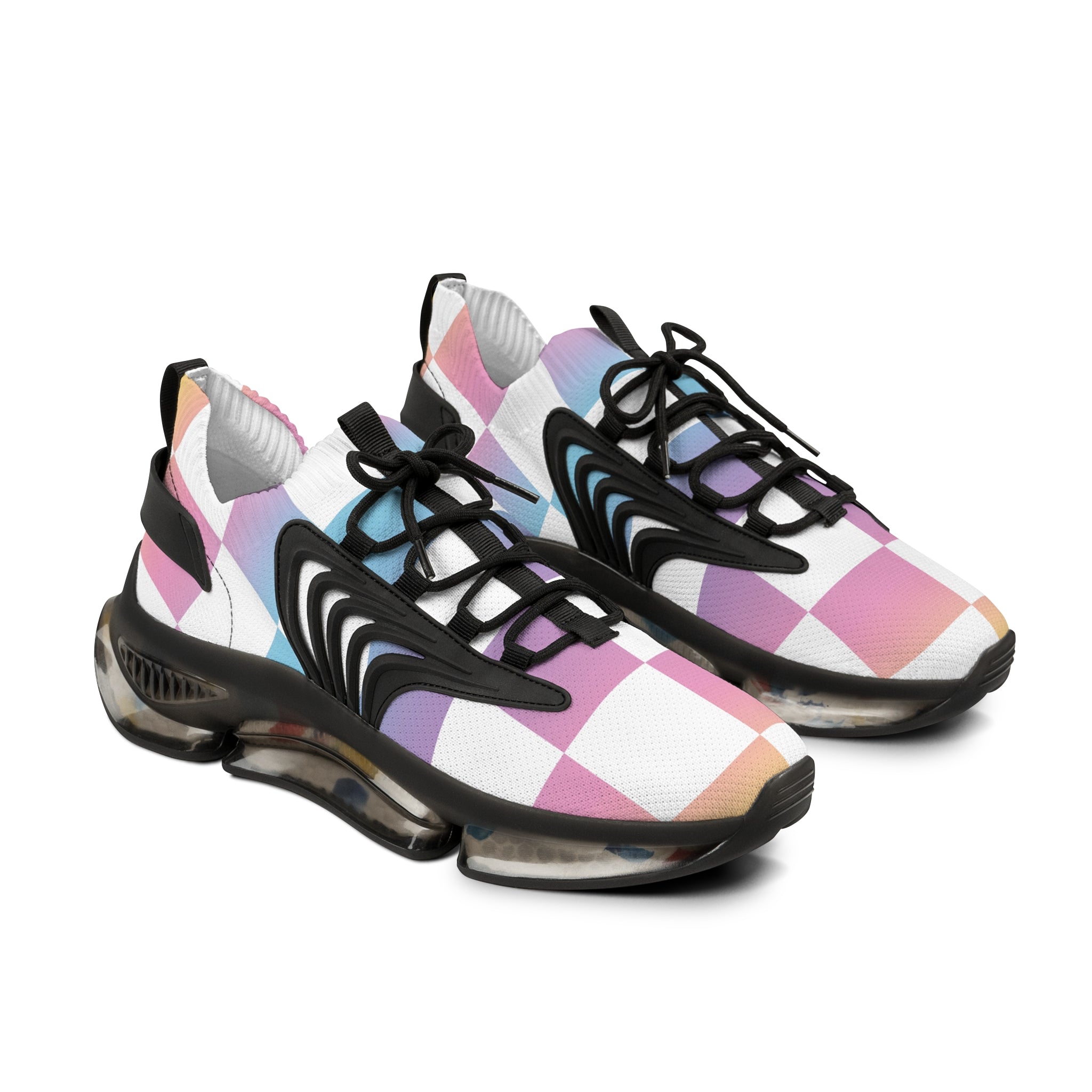 Vaporwave Check Men's Mesh Sneakers, Artsulli - Art is Long, Life is Short, Shoes, Color, Black sole, Size, US 5, , , 23992047474509791883