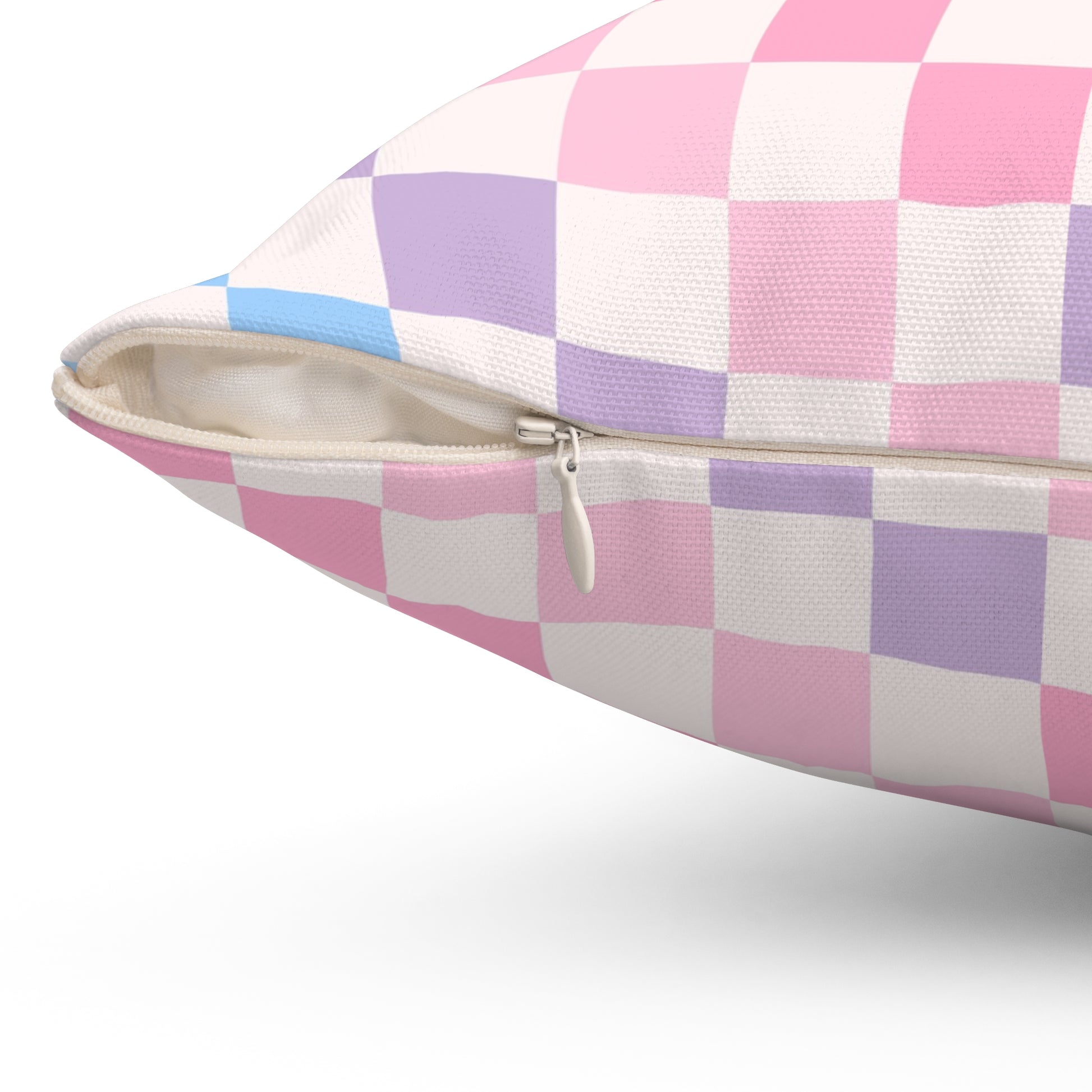 Checkerboard Pink and Blue Spun Polyester Square Pillow, Artsulli - Art is Long, Life is Short, Home Decor, , , , , , , 