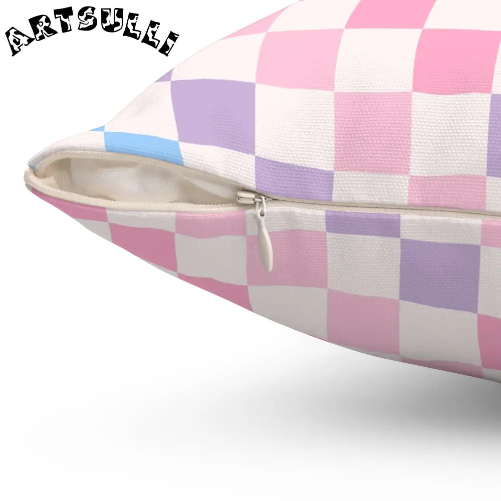 JAKKOUTTHEBXX Checkerboard Pink and Blue Spun Polyester Square