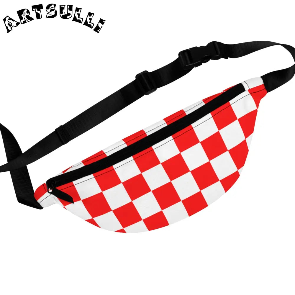 JAKKOUTTHEBXX Checkerboard Red and White Fanny Pack JAKKOUTTHEBXX