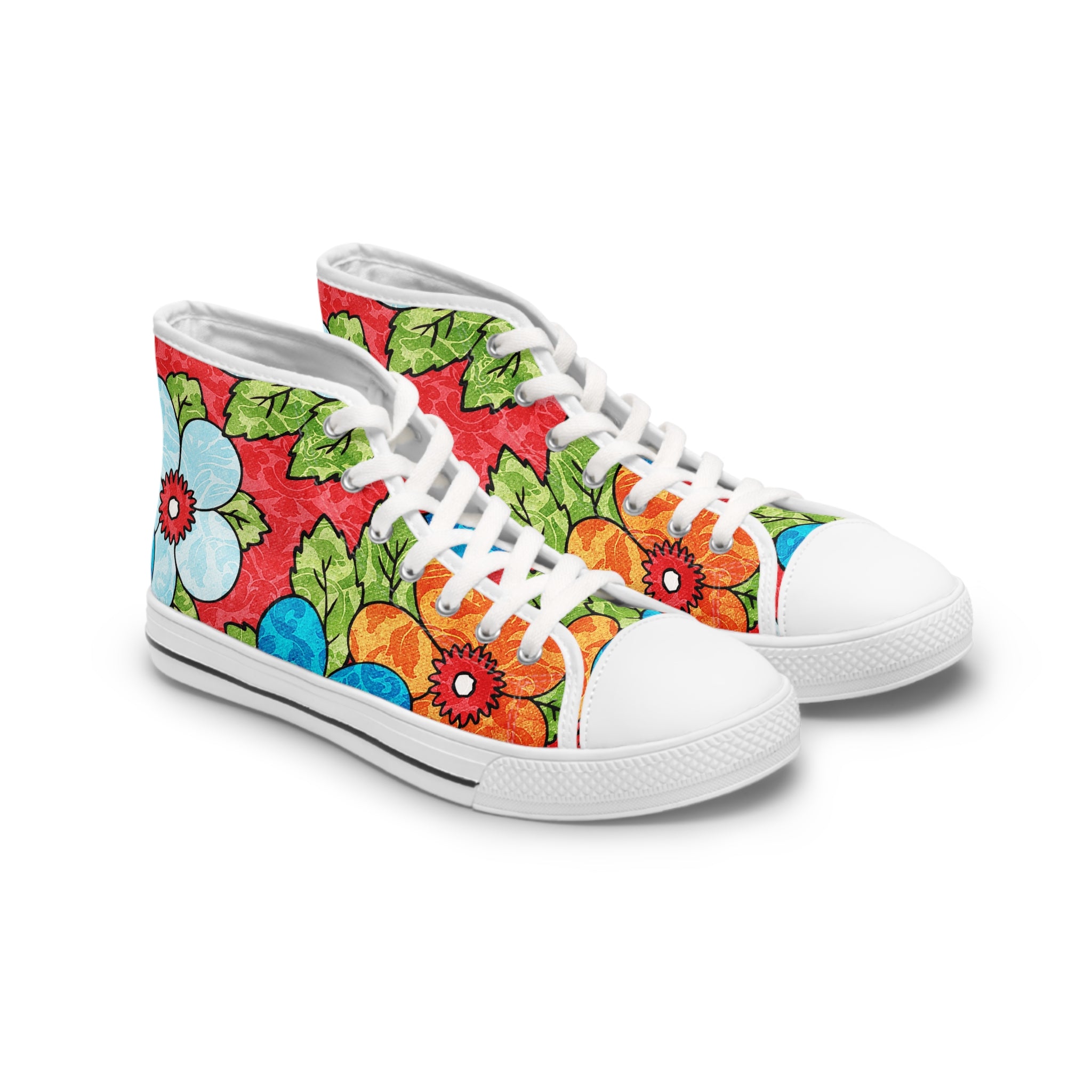 Groovy Red Floral Kl III Women's High Top Sneakers, Artsulli - Art is Long, Life is Short, Shoes, Size, US 5.5, Color, White sole, , , 27468770956419175053