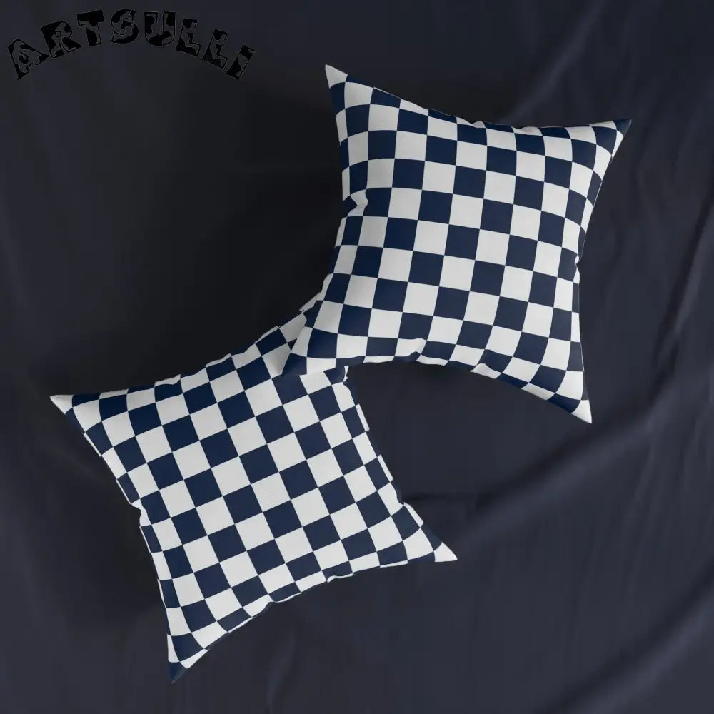 JAKKOUTTHEBXX Checkerboard White and Navy Blue Square Pillow