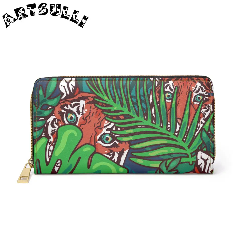 JAKKOUTTHEBXX Tropical Jungle Tigers Blue and Green Zipper Wallet