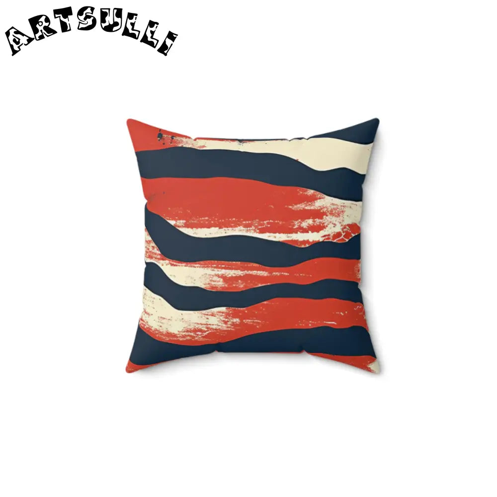 JAKKOUTTHEBXX Abstract Red White and Navy Brushstroke Square Pillow