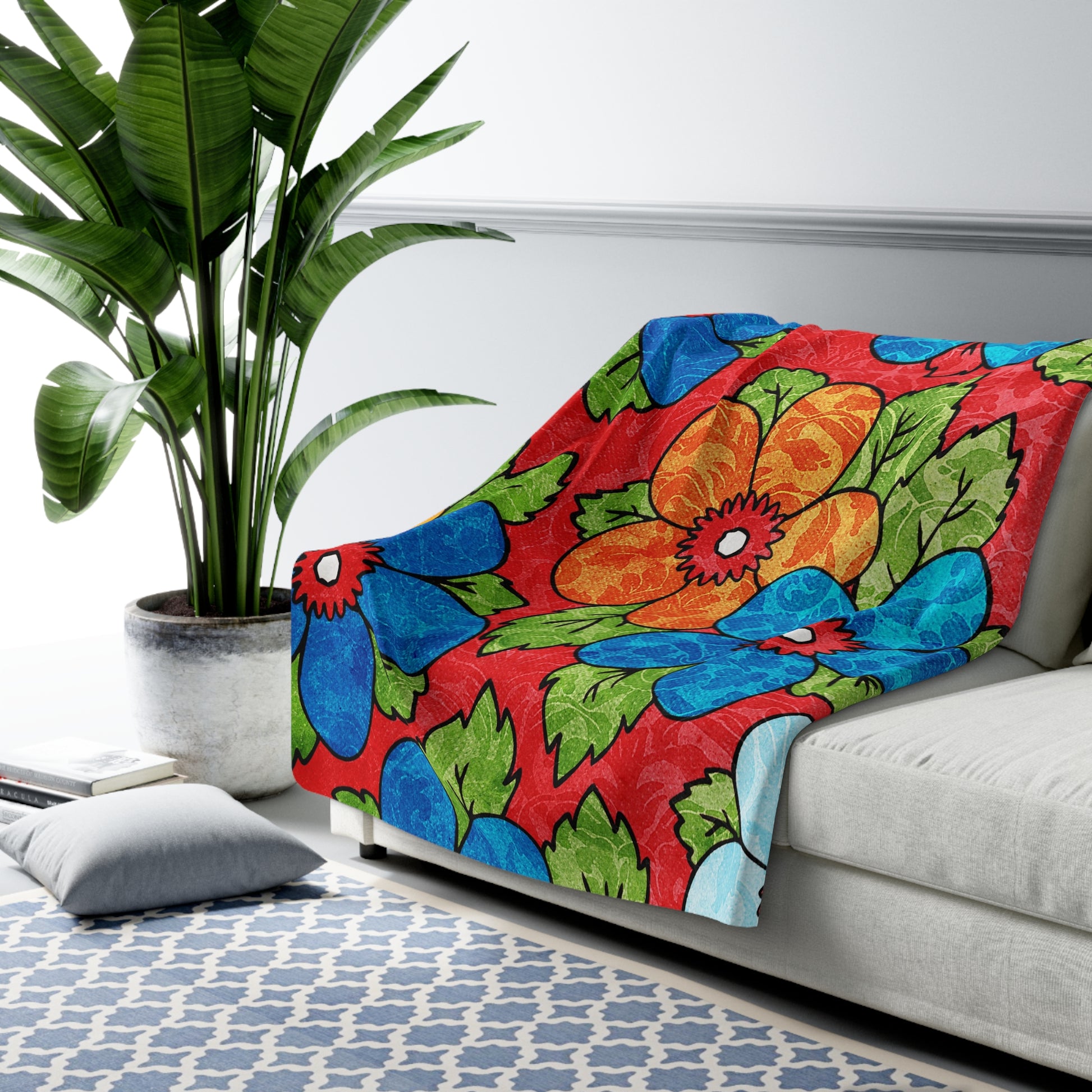 Groovy Red Floral Kl Sherpa Fleece Blanket, Artsulli - Art is Long, Life is Short, Home Decor, , , , , , , 