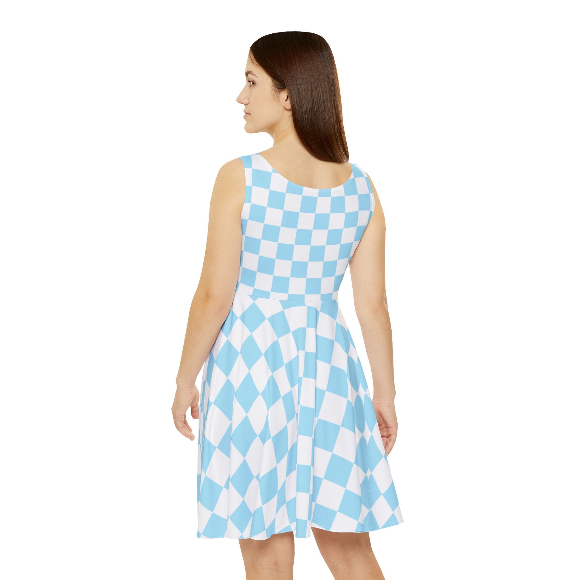 Checkerboard Sky Blue Women's Skater Dress (AOP), Artsulli - Art is Long, Life is Short, All Over Prints, , , , , , , 