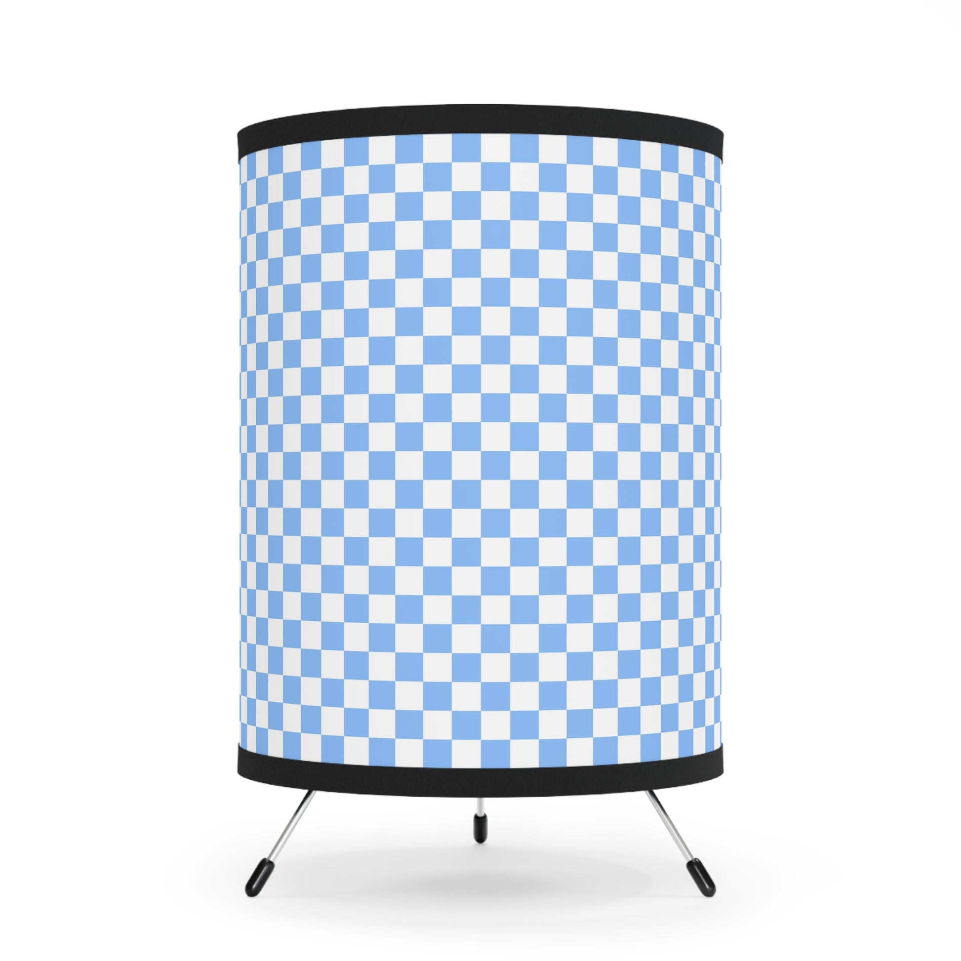 Checkerboard White and Light Blue Tripod Lamp with High-Res Printed Shade, US\CA plug, Artsulli - Art is Long, Life is Short, Home Decor, Size, One size, Color, Black, , , 14350396299881313844