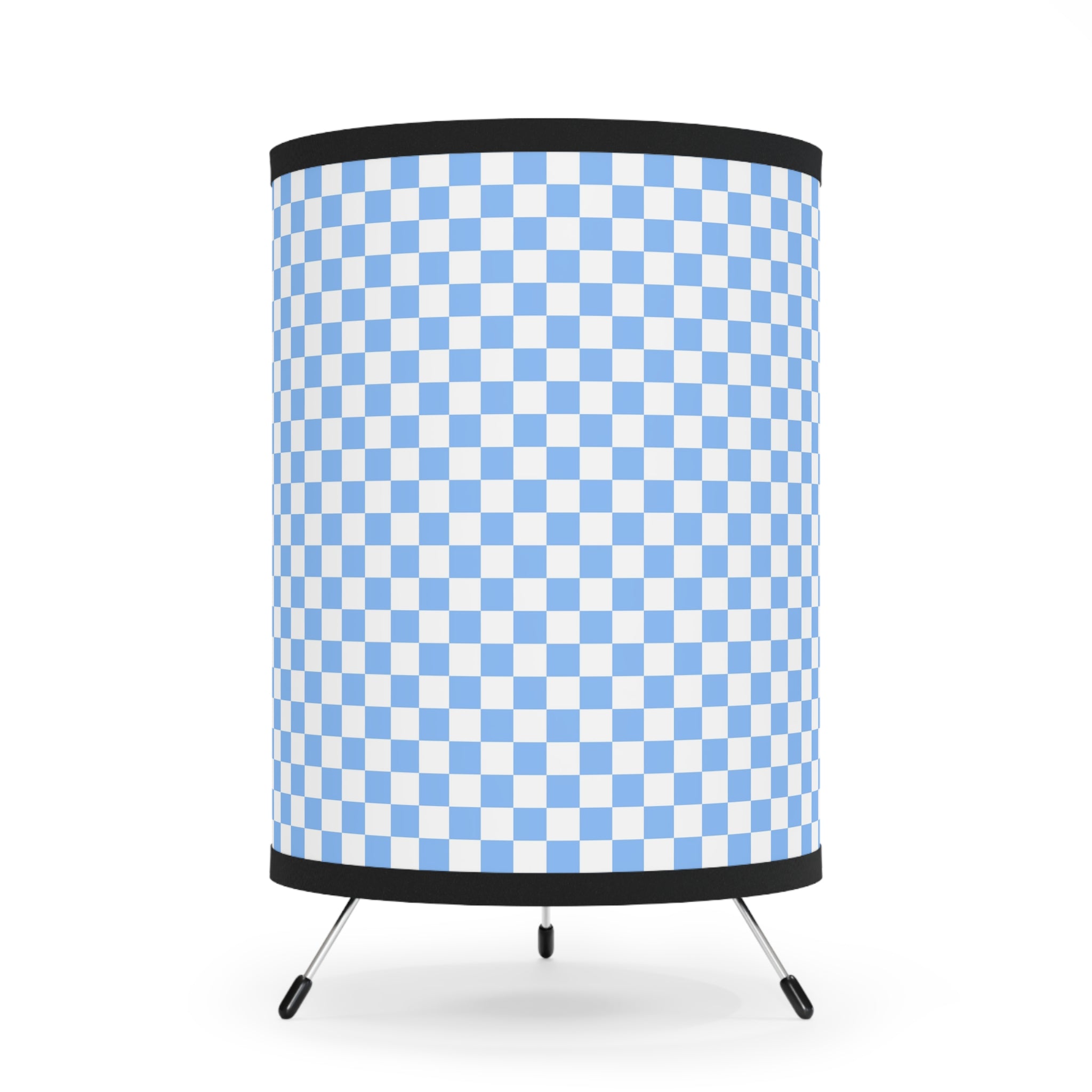Checkerboard White and Light Blue Tripod Lamp with High-Res Printed Shade, US\CA plug, Artsulli - Art is Long, Life is Short, Home Decor, Size, One size, Color, Black, , , 14350396299881313844