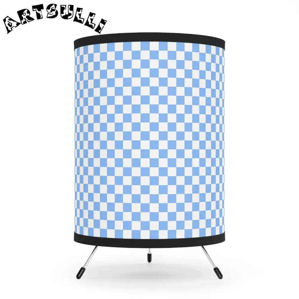 JAKKOUTTHEBXX Checkerboard White and Light Blue Tripod Lamp