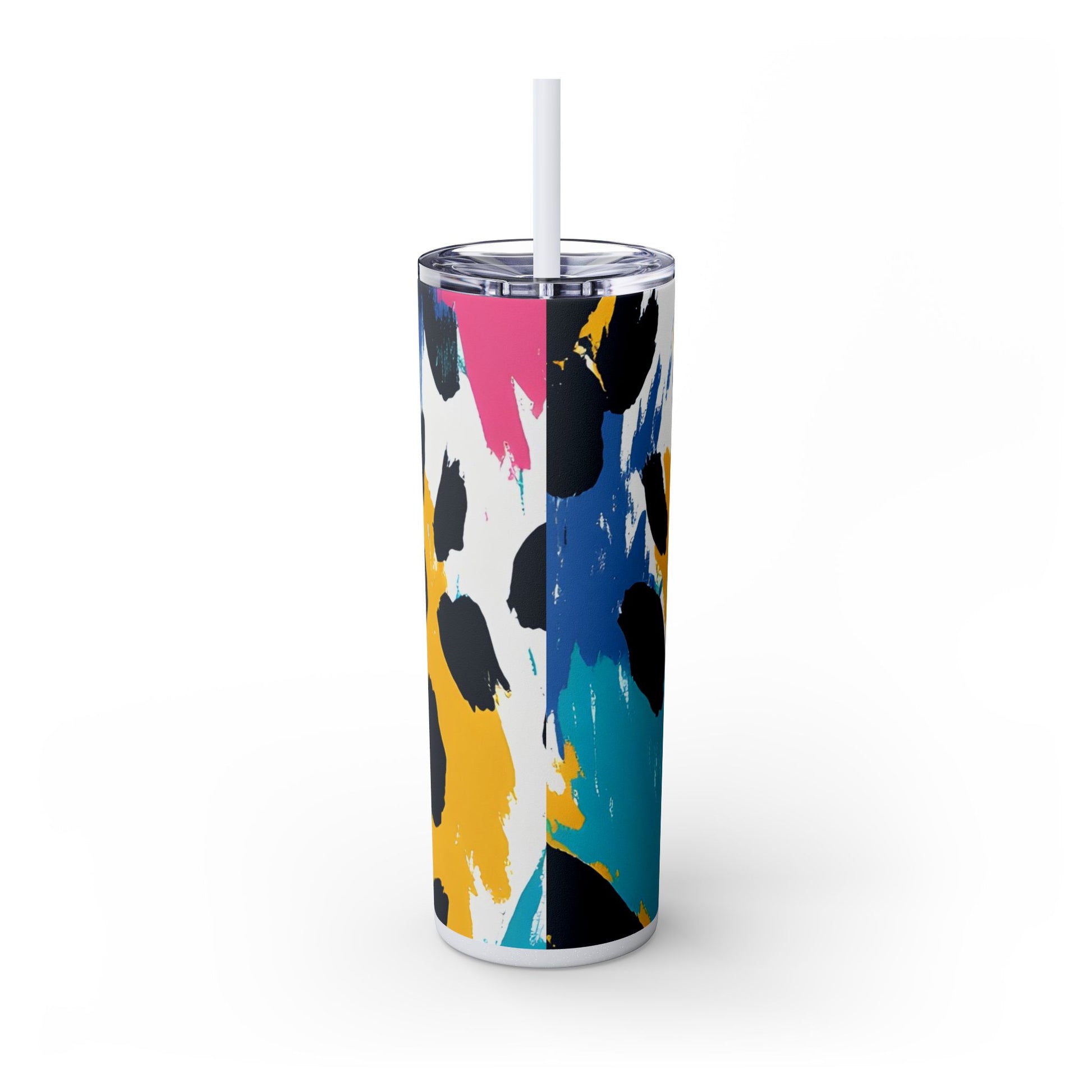 Leopard Print x Paint Brush Strokes Multi-Color Skinny Tumbler with Straw, 20oz, Artsulli - Art is Long, Life is Short, Mug, , , , , , , 