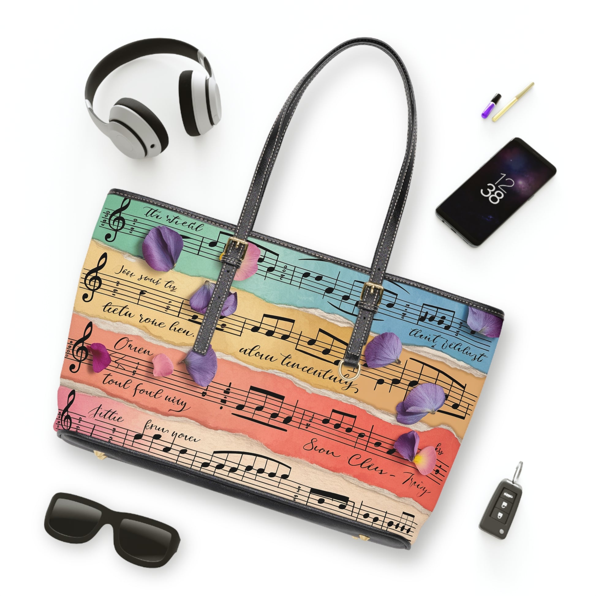 Torn Type Beat Sheet Music Multi-Color PU Leather Shoulder Bag, Artsulli - Art is Long, Life is Short, Bags, , , , , , , 