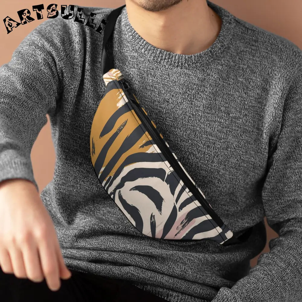 JAKKOUTTHEBXX Art printed tiger fanny pack with adjustable black