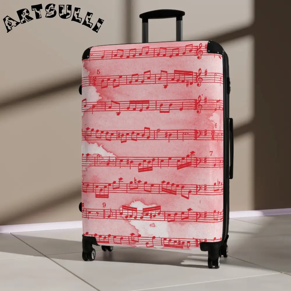JAKKOUTTHEBXX Red Musical Note Rolling Suitcase 2025