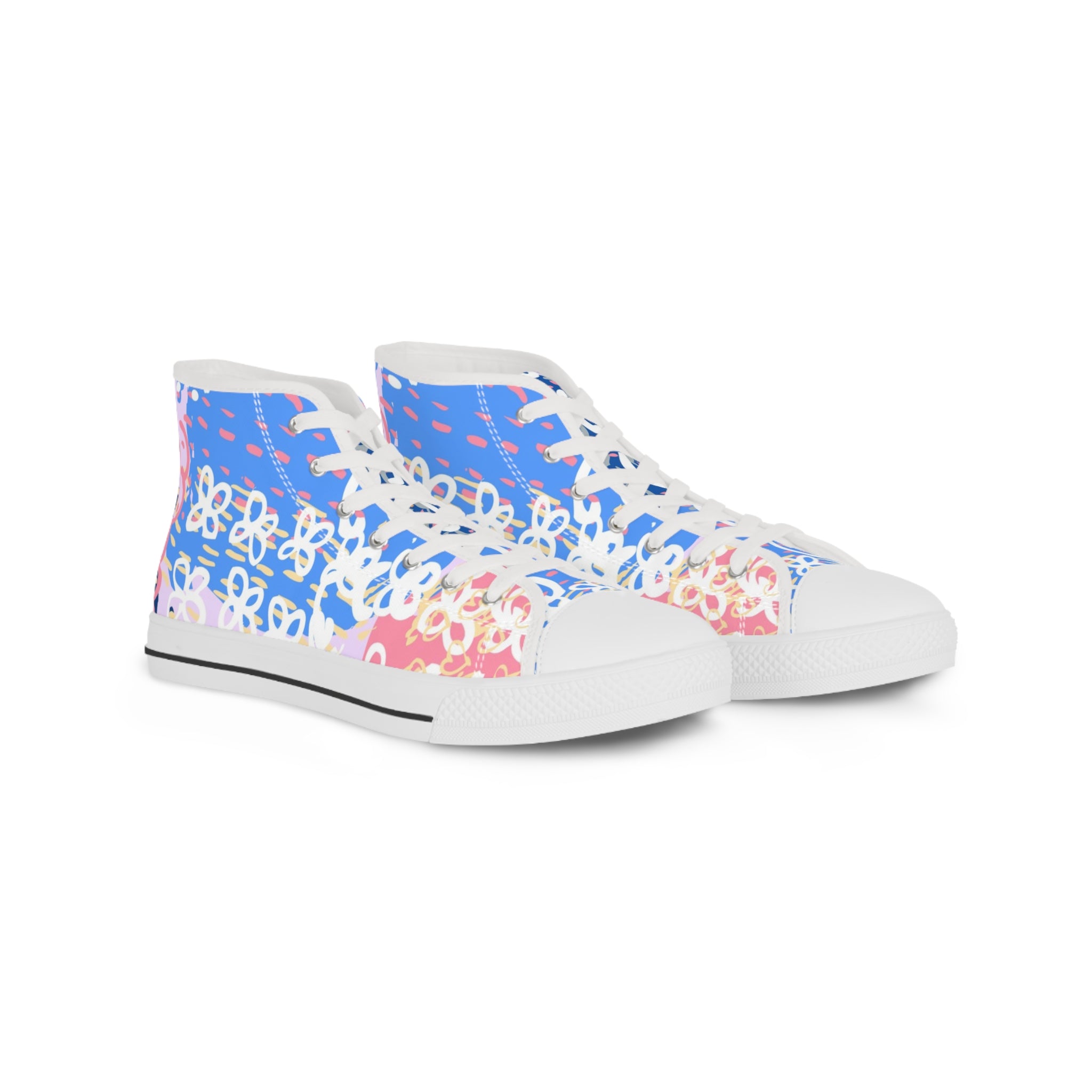 Flowers x Doodles x Hearts Multi-Color Men's High Top Sneakers, Artsulli - Art is Long, Life is Short, Shoes, Size, US 5, Color, White sole, , , 12202330925300631541