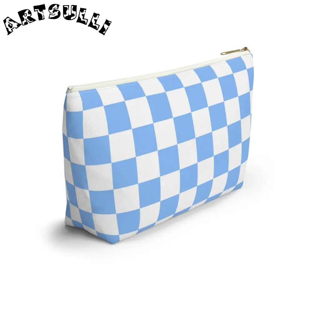 JAKKOUTTHEBXX Checkerboard White and Light Blue Accessory Pouch w