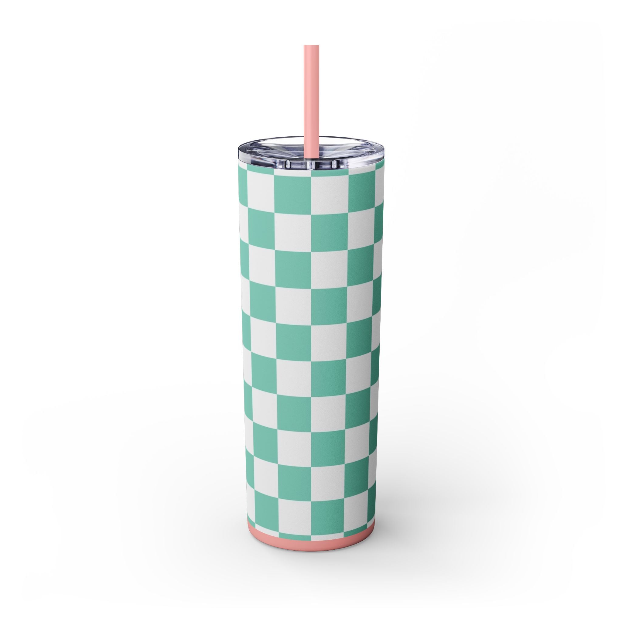 Checkerboard Light Green Skinny Tumbler with Straw, 20oz, Artsulli - Art is Long, Life is Short, Mug, , , , , , , 