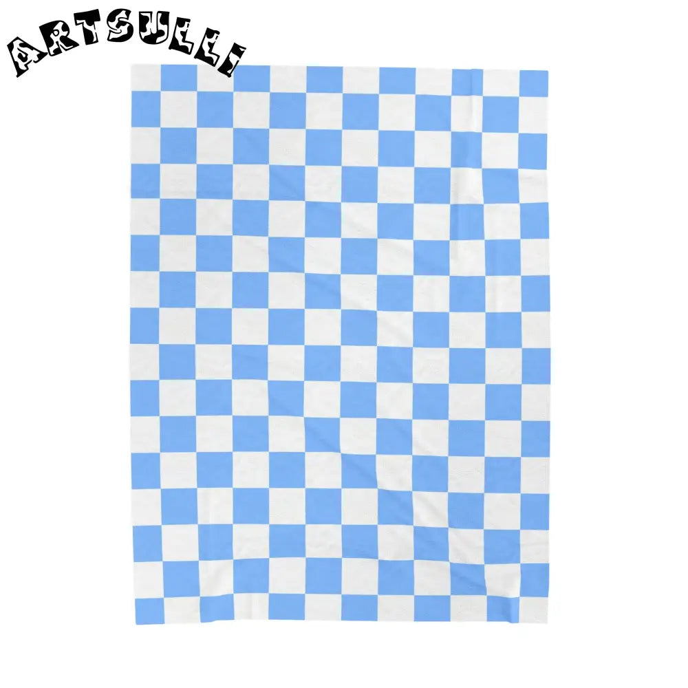 JAKKOUTTHEBXX Checkerboard White and Light Blue Velveteen Plush