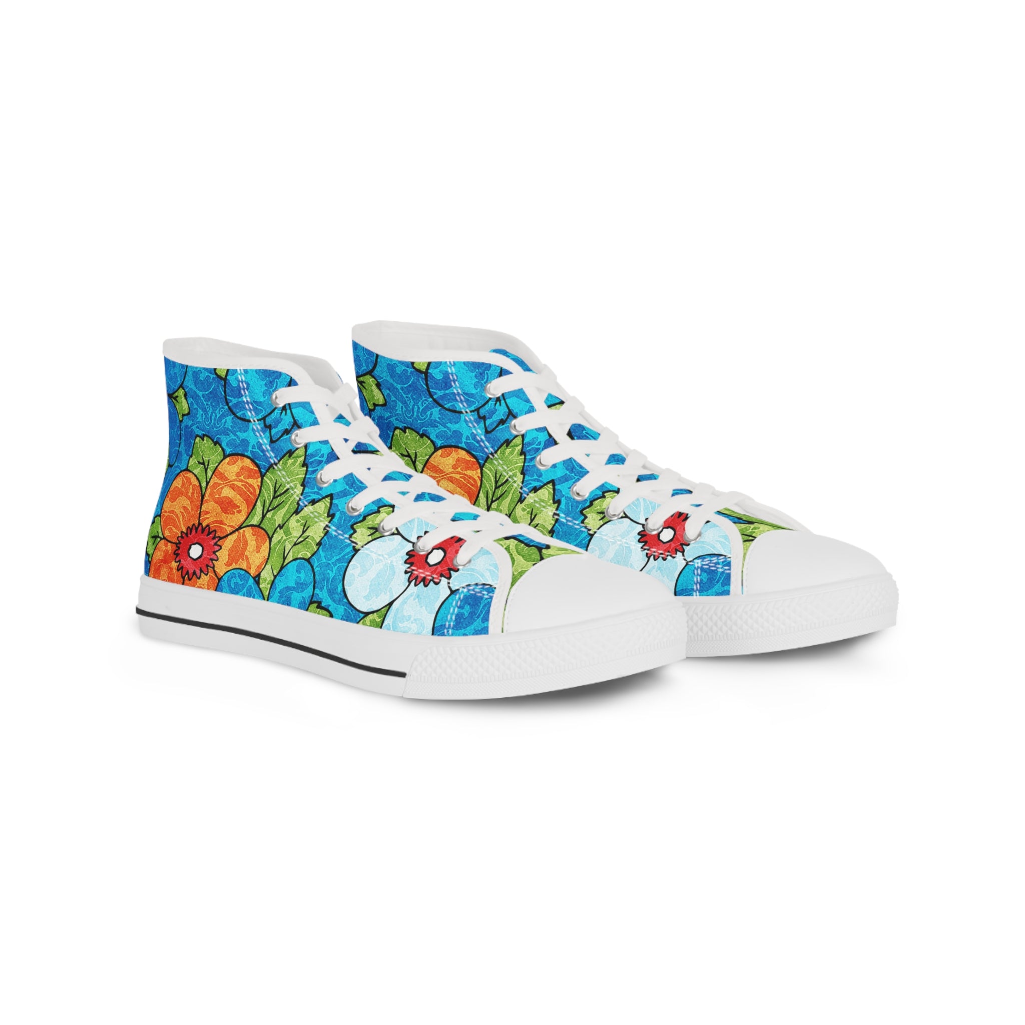 Blue Orange Groovy II Men's High Top Sneakers, Artsulli - Art is Long, Life is Short, Shoes, Size, US 5, Color, White sole, , , 67098754400645690106
