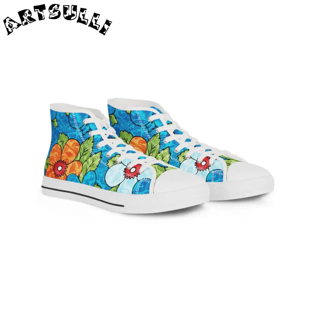 Blue Orange Groovy II Men's High Top Sneakers, Artsulli - Art is Long, Life is Short, Shoes, Size, US 5, Color, White sole, , , 67098754400645690106