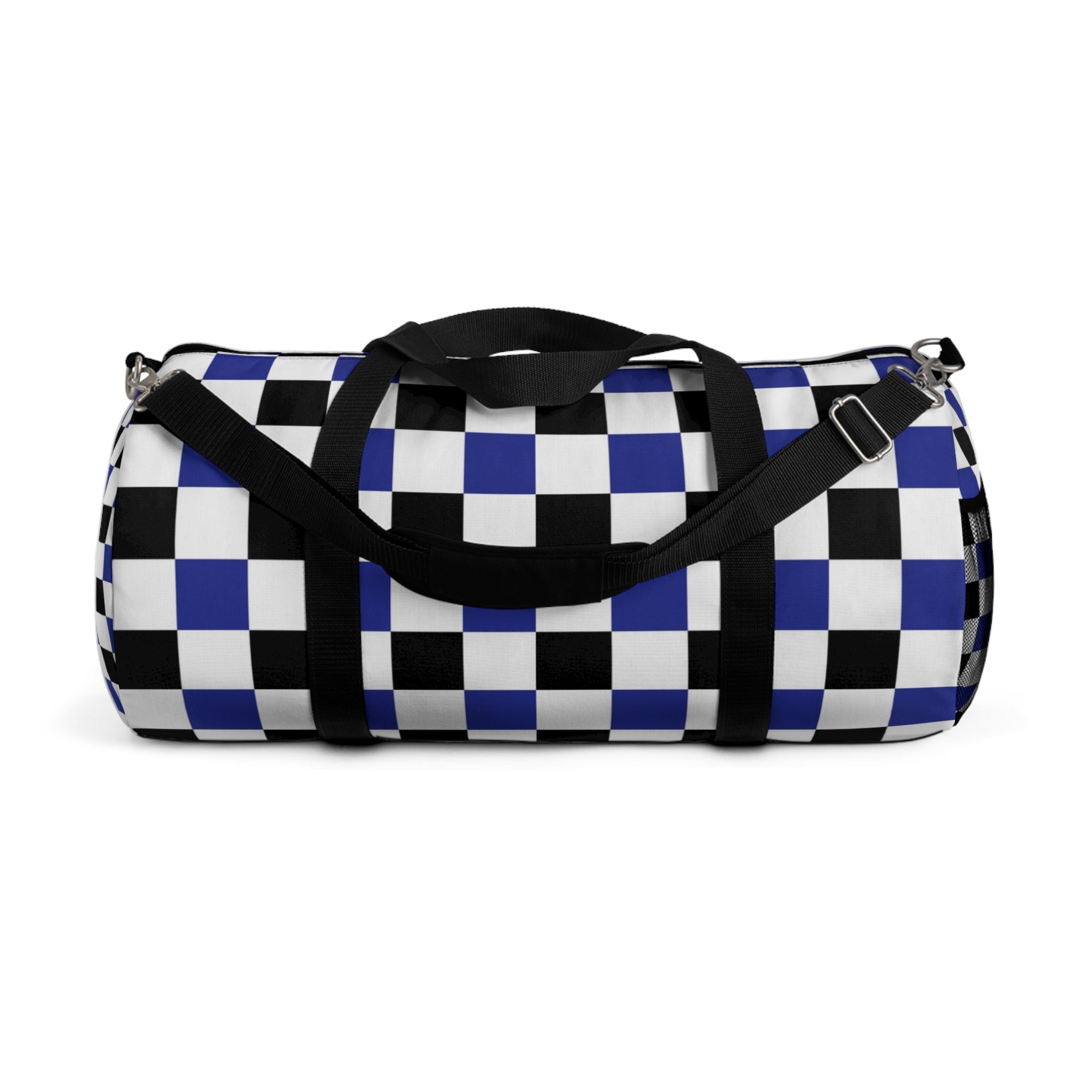 Checkerboard Blue White and Black Duffel Bag, Artsulli - Art is Long, Life is Short, Bags, Size, Large, , , , , 24510765976848837488