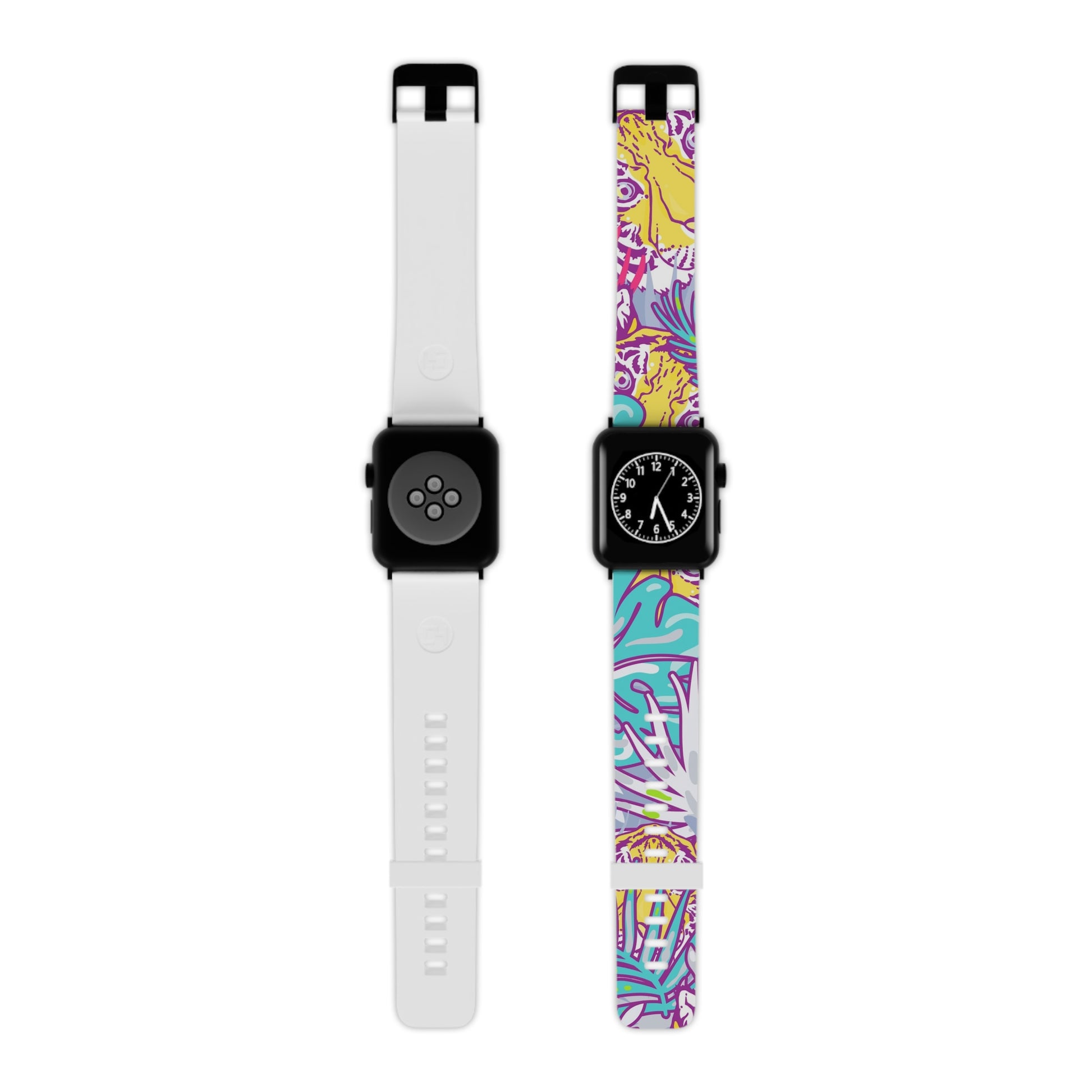 Tropical Floral Tigers Torquise and Purple Watch Band for Apple Watch, Artsulli - Art is Long, Life is Short, Accessories, Size, 8'' × 0.75'' / 42 - 44 mm, Color, Black, , , 14242921193730