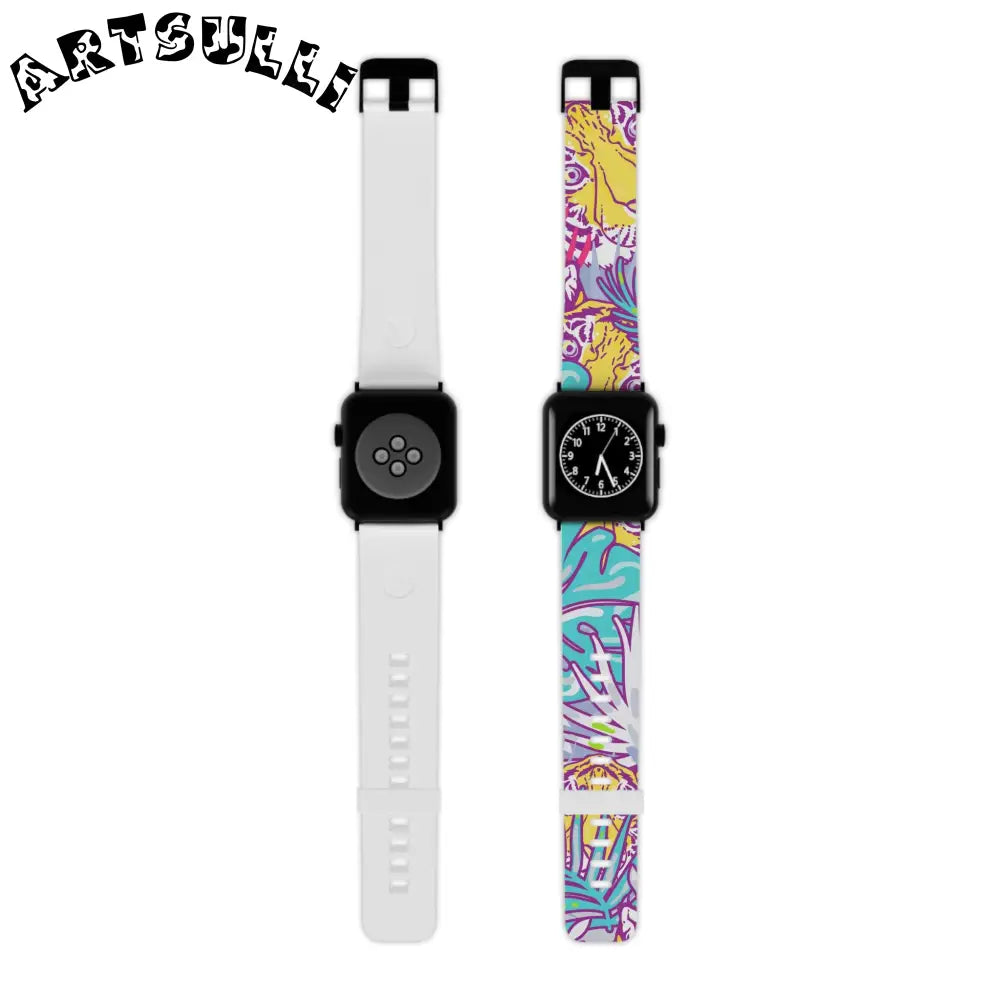 JAKKOUTTHEBXX Tropical Floral Tigers Torquise and Purple Watch Band