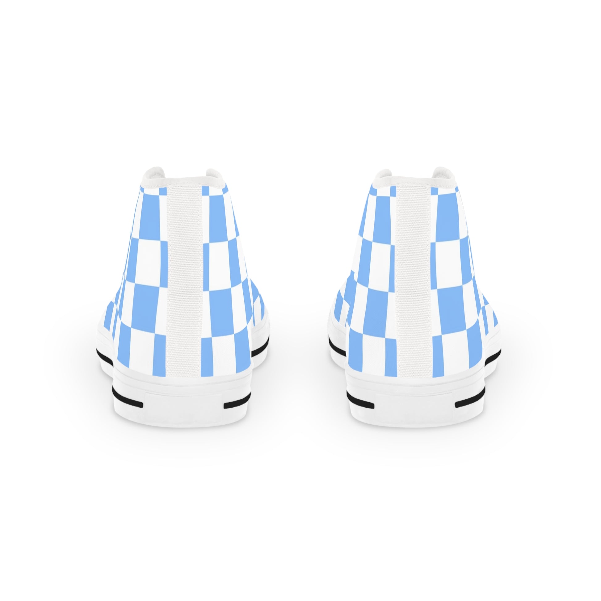 Checkerboard White and Light Blue Men's High Top Sneakers, Artsulli - Art is Long, Life is Short, Shoes, , , , , , , 