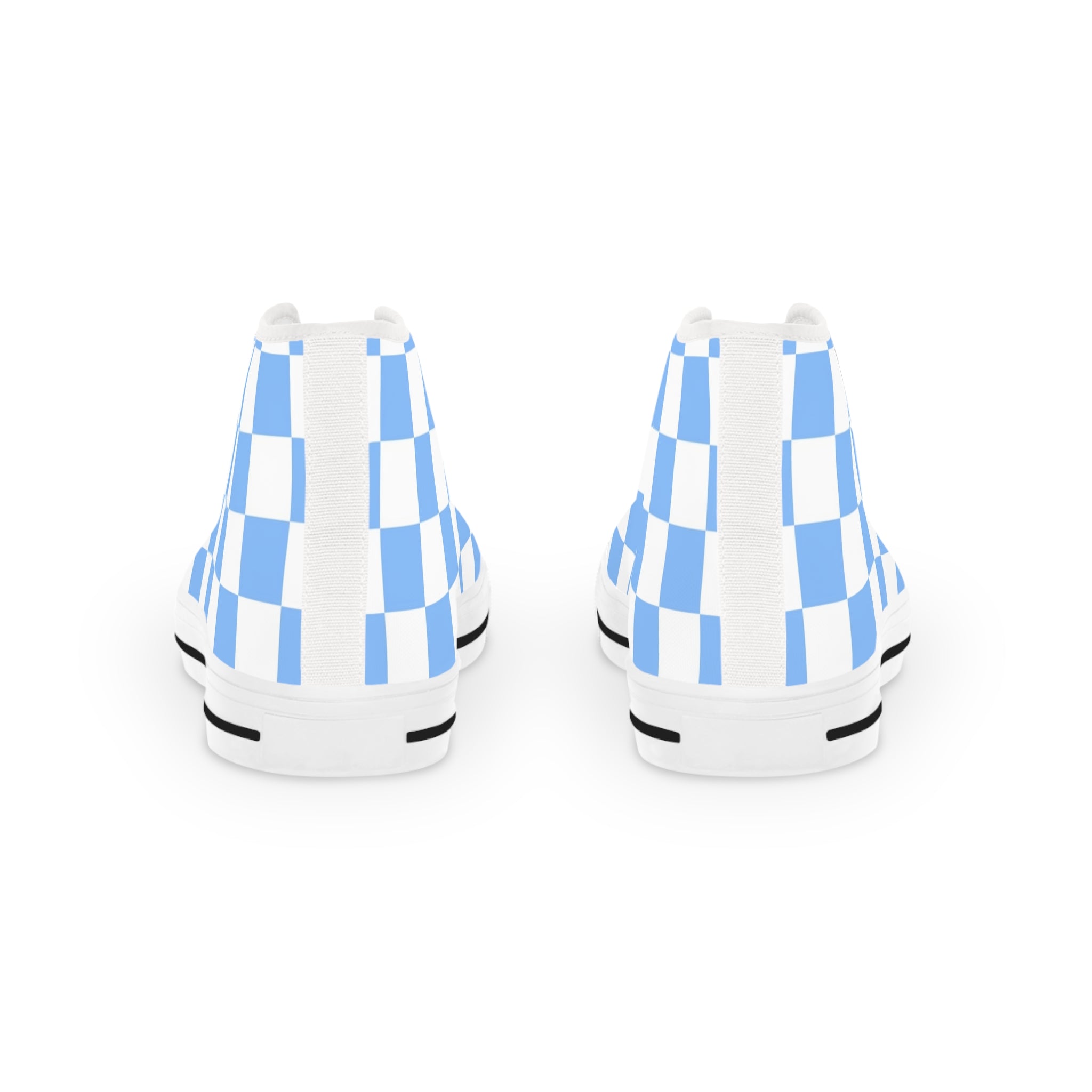 Checkerboard White and Light Blue Men's High Top Sneakers, Artsulli - Art is Long, Life is Short, Shoes, , , , , , , 