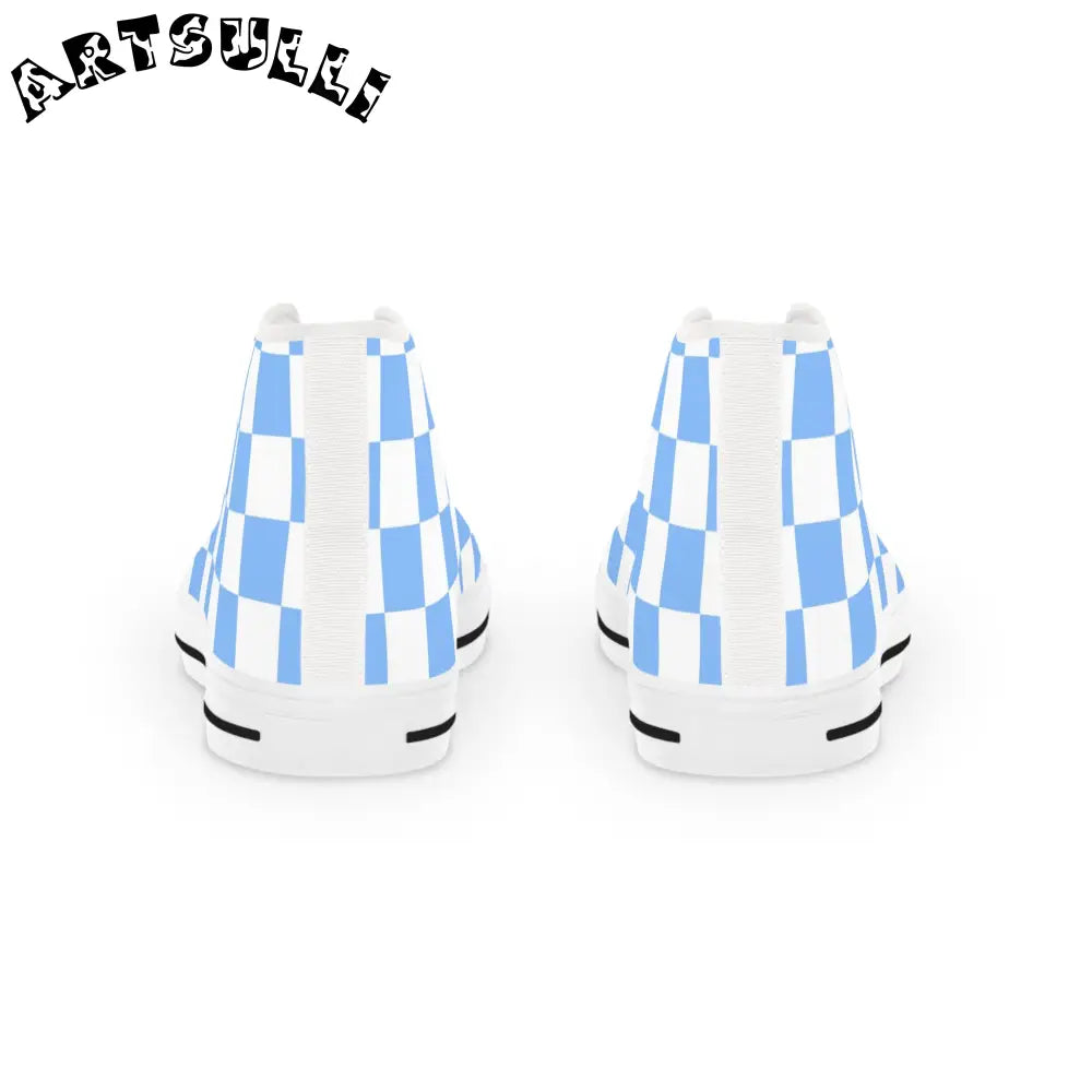 JAKKOUTTHEBXX Checkerboard White and Light Blue Men’s High Top
