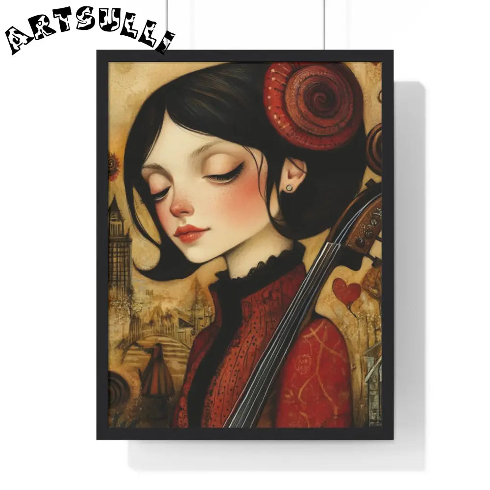 JAKKOUTTHEBXX Dark Haired Woman Playing Instrument Framed Poster 2025