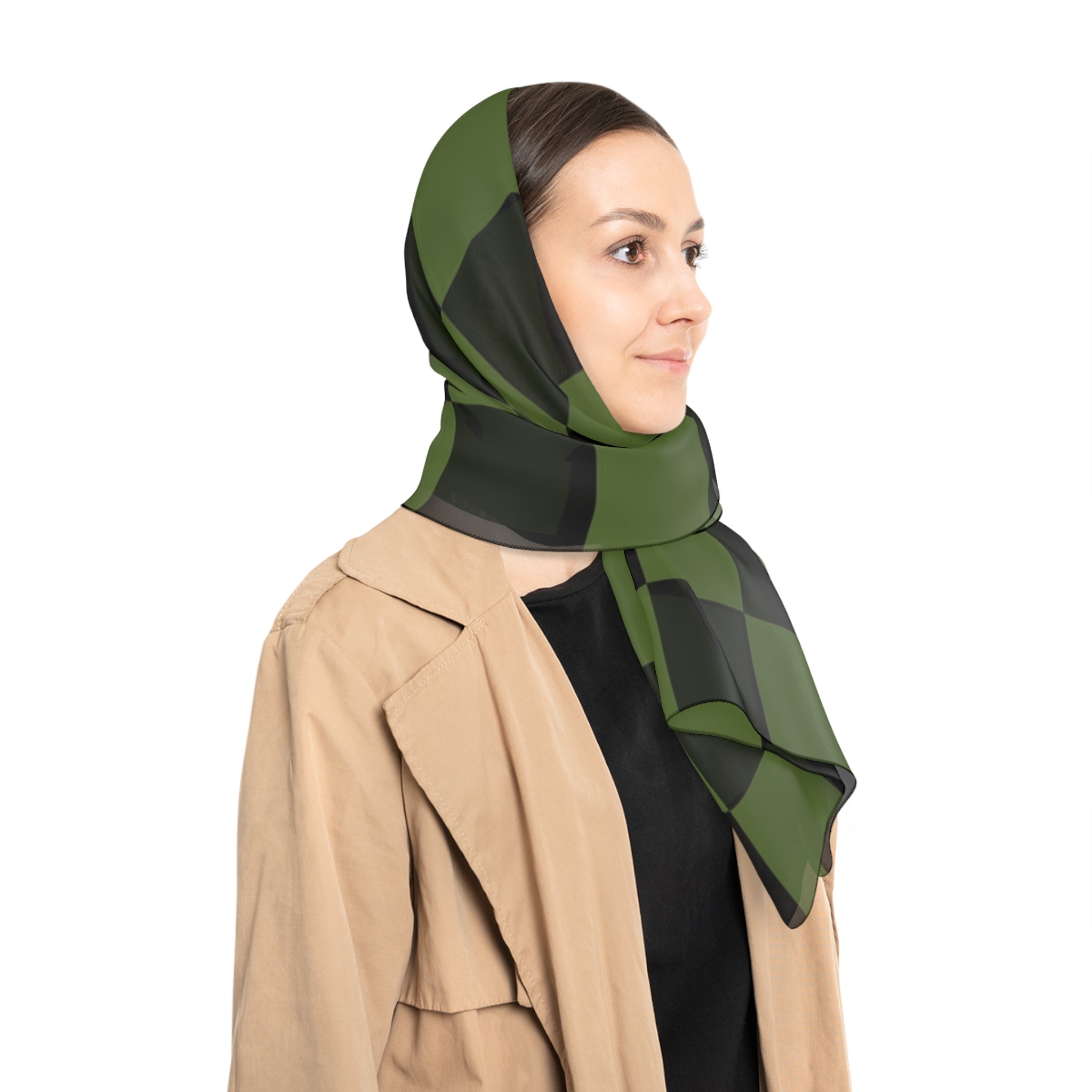 Checkerboard Olive Green and Black Poly Scarf, Artsulli - Art is Long, Life is Short, Accessories, , , , , , , 