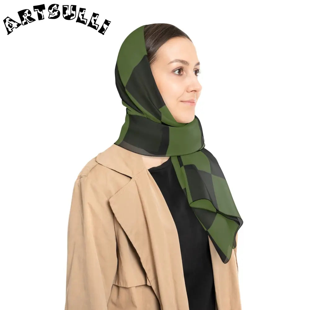 JAKKOUTTHEBXX Checkerboard Olive Green and Black Poly Scarf