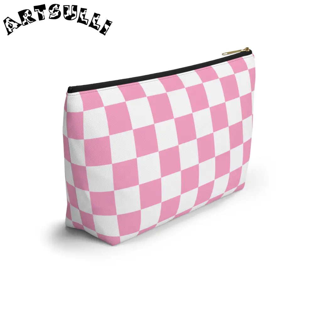 JAKKOUTTHEBXX Checkerboard Hot Pink and White Accessory Pouch w