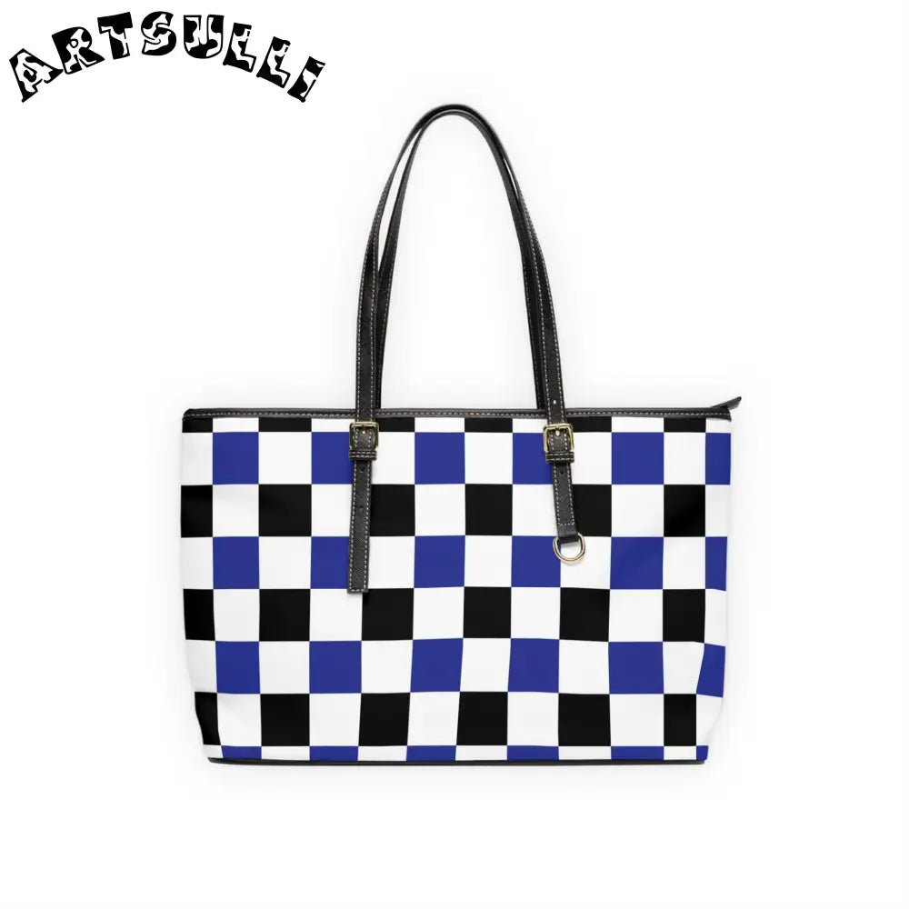 JAKKOUTTHEBXX Checkerboard Blue White and Black PU Leather Shoulder