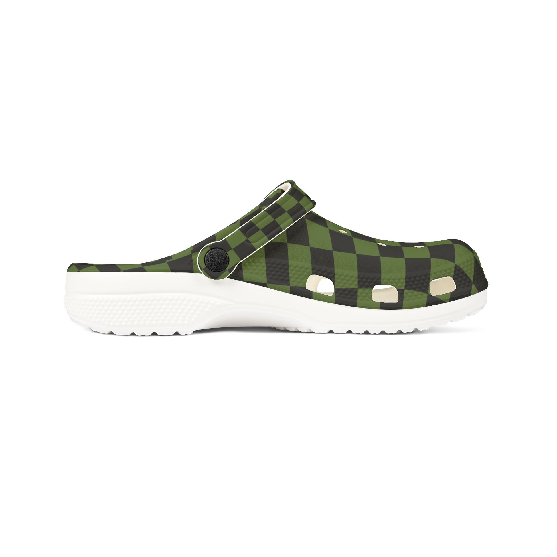 Checkerboard Olive Green and Black EVA Foam Rubber Shoes (AOP), Artsulli - Art is Long, Life is Short, Shoes, , , , , , , 
