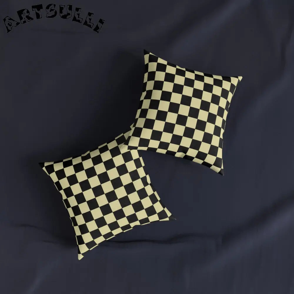 JAKKOUTTHEBXX Checkerboard Black and Yellow Square Pillow