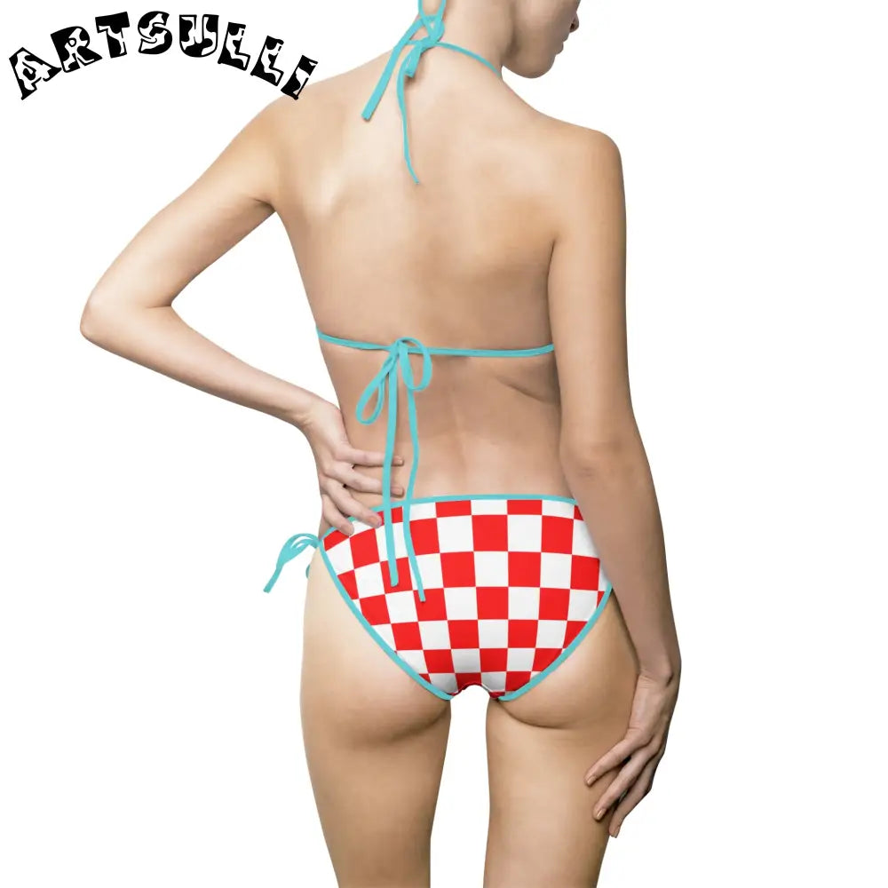 JAKKOUTTHEBXX Checkerboard Red and White Women’s Bikini Swimsuit