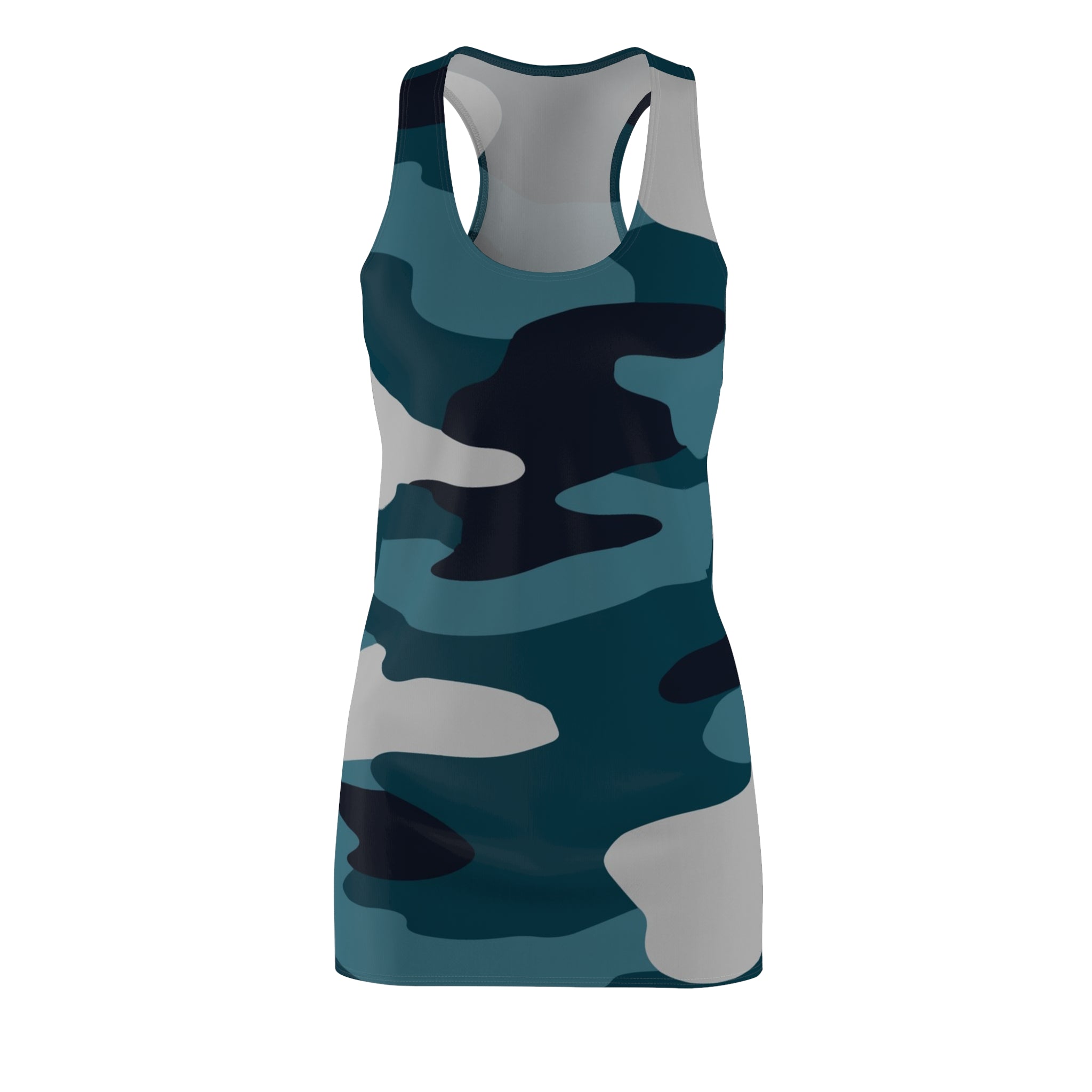 Blue Camouflage Women's Cut & Sew Racerback Dress (AOP), Artsulli - Art is Long, Life is Short, All Over Prints, Size, XS, , , , , 12371092034470