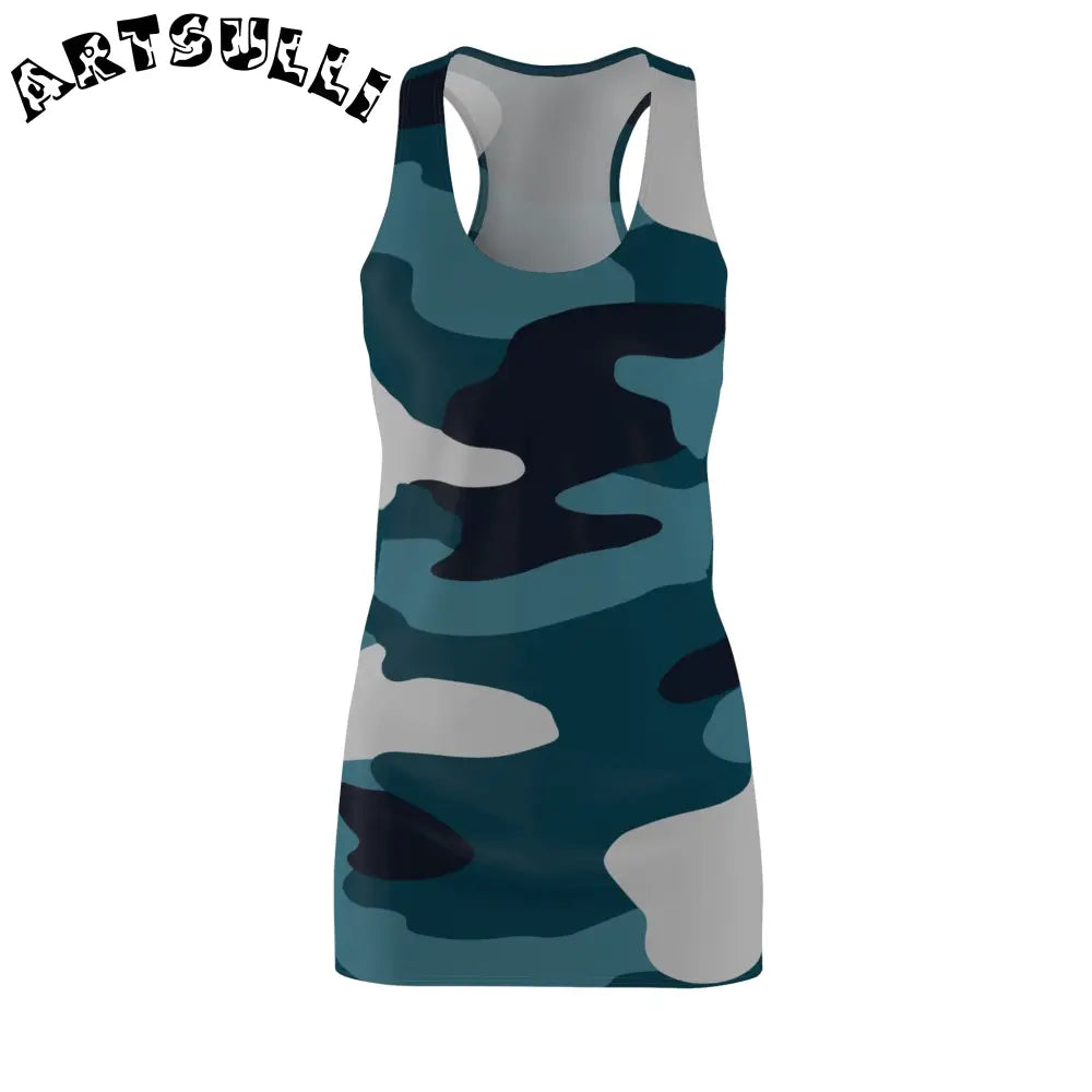 JAKKOUTTHEBXX Blue Camouflage Women’s Cut & Sew Racerback Dress