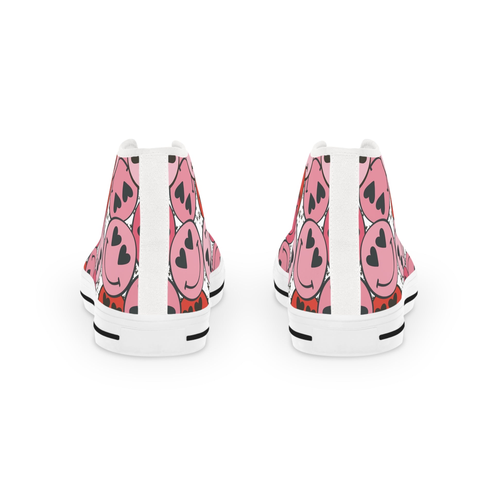 Smiley Face x Heart Eyes Pink and Red Men's High Top Sneakers, Artsulli - Art is Long, Life is Short, Shoes, , , , , , , 
