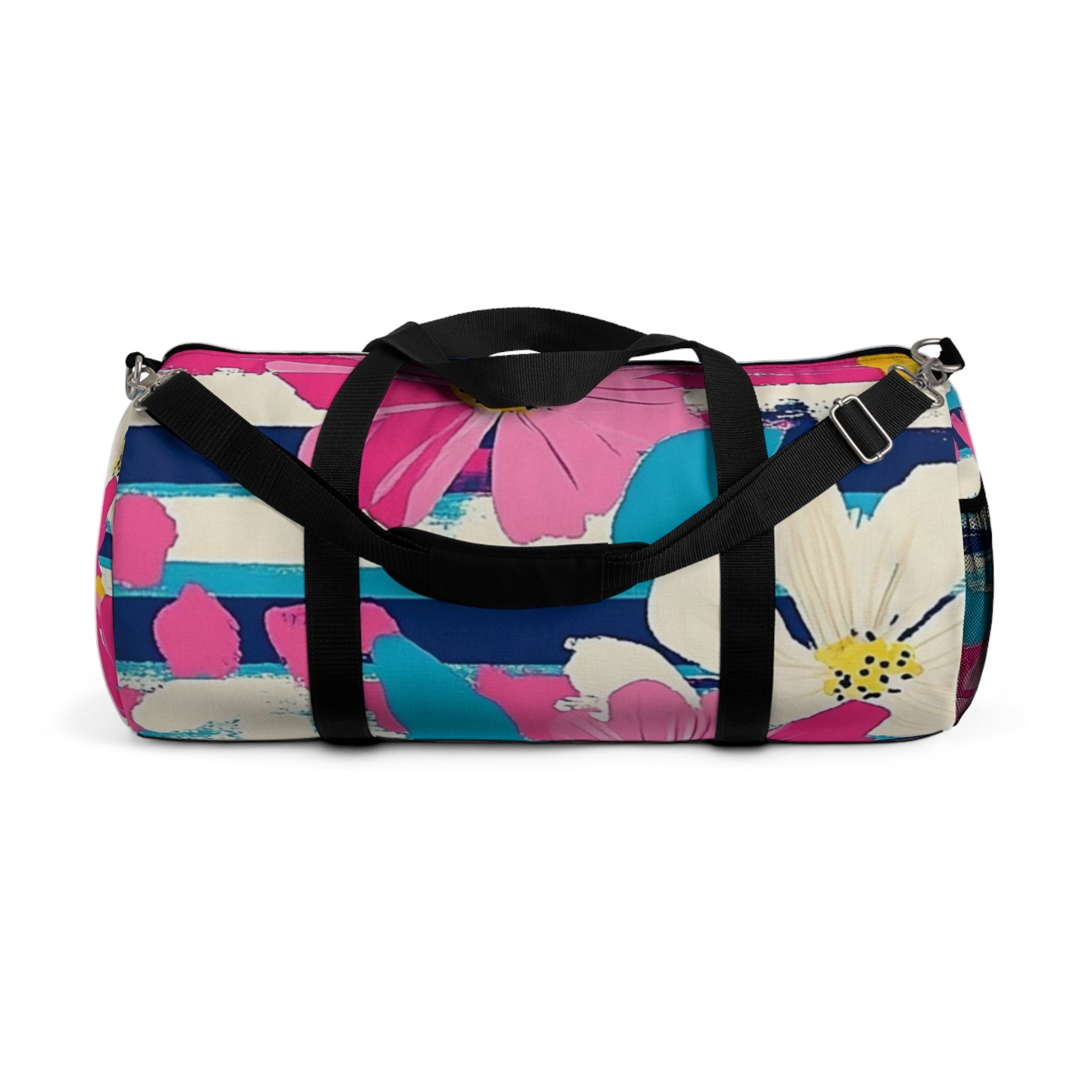 Dayglo Floral Stripes Multi-Color Duffel Bag, Artsulli - Art is Long, Life is Short, Bags, Size, Large, , , , , 38112441955023