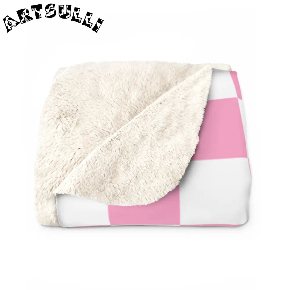 JAKKOUTTHEBXX Checkerboard Hot Pink and White Sherpa Fleece Blanket