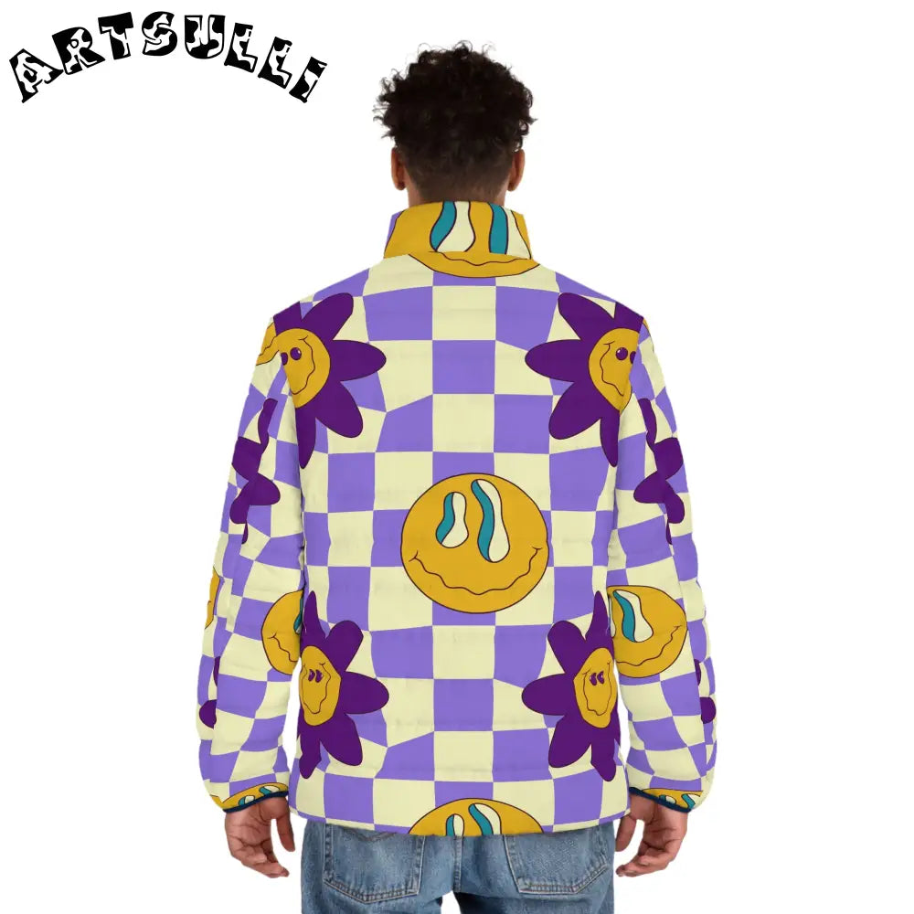 JAKKOUTTHEBXX Trippy Flower Power Motifs Men’s Puffer Jacket (AOP)