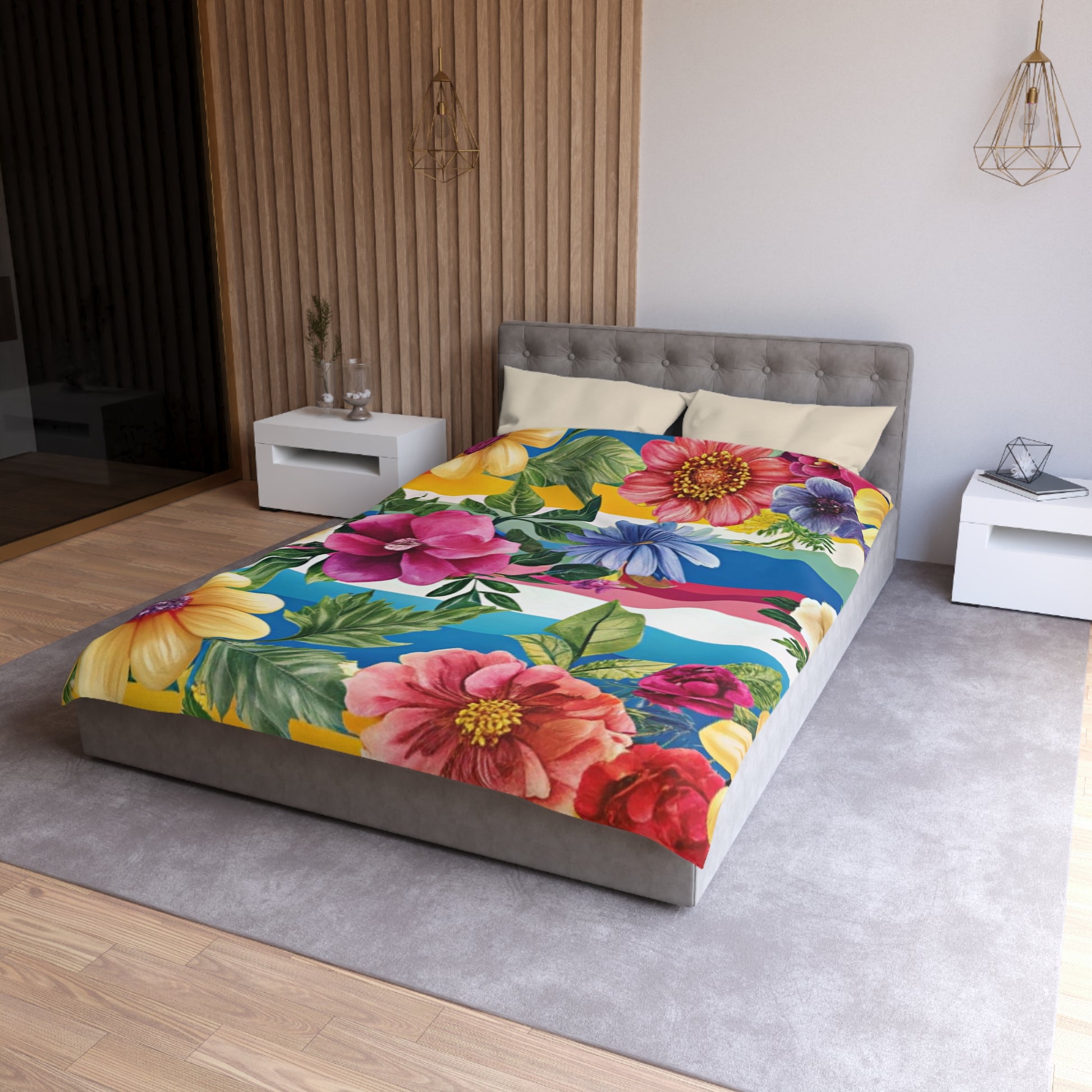 Floral Stripe 4K Microfiber Duvet Cover, Artsulli - Art is Long, Life is Short, Home Decor, , , , , , , 