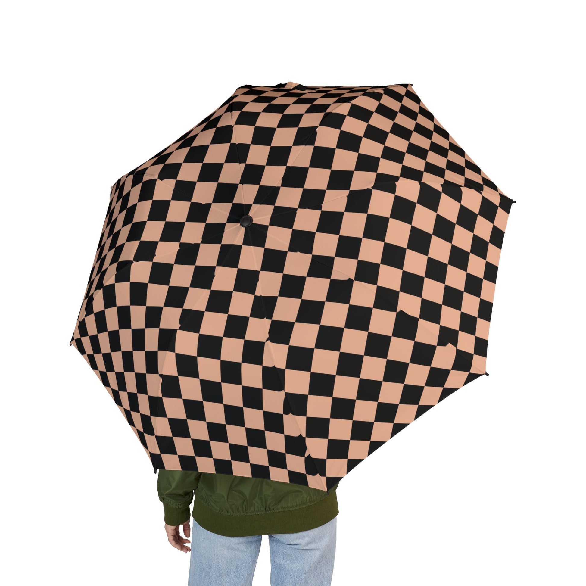 Checkerboard II Soft Orange and Black Semi-Automatic Foldable Umbrella, Artsulli - Art is Long, Life is Short, Accessories, , , , , , , 