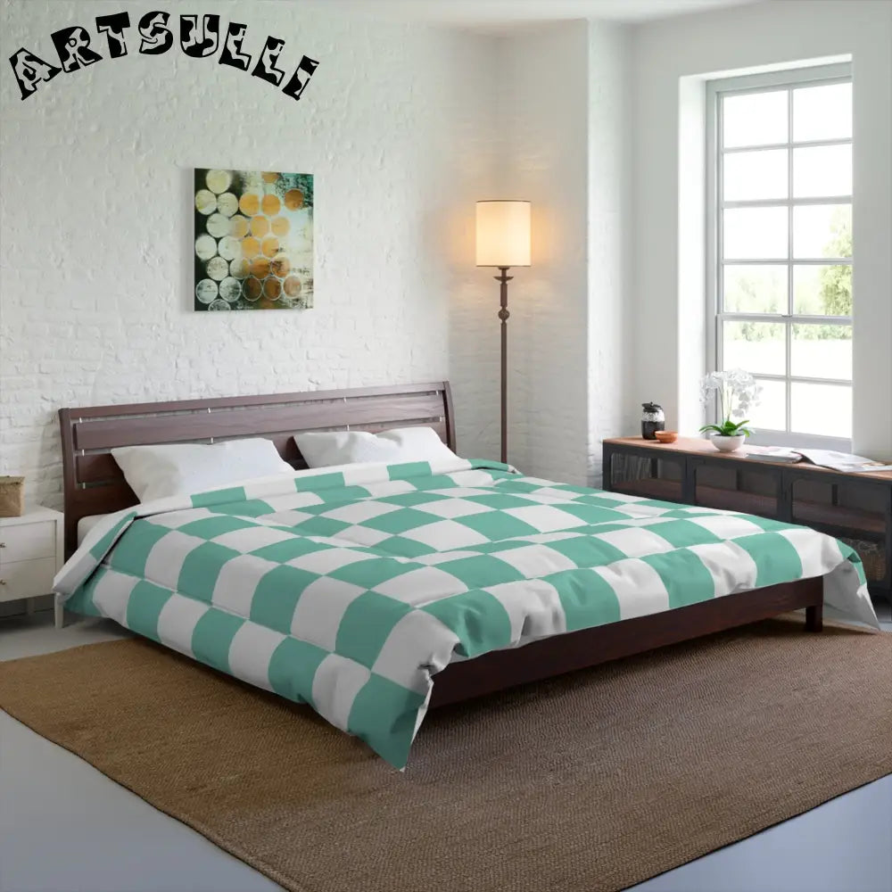 JAKKOUTTHEBXX Checkerboard Light Green Comforter JAKKOUTTHEBXX
